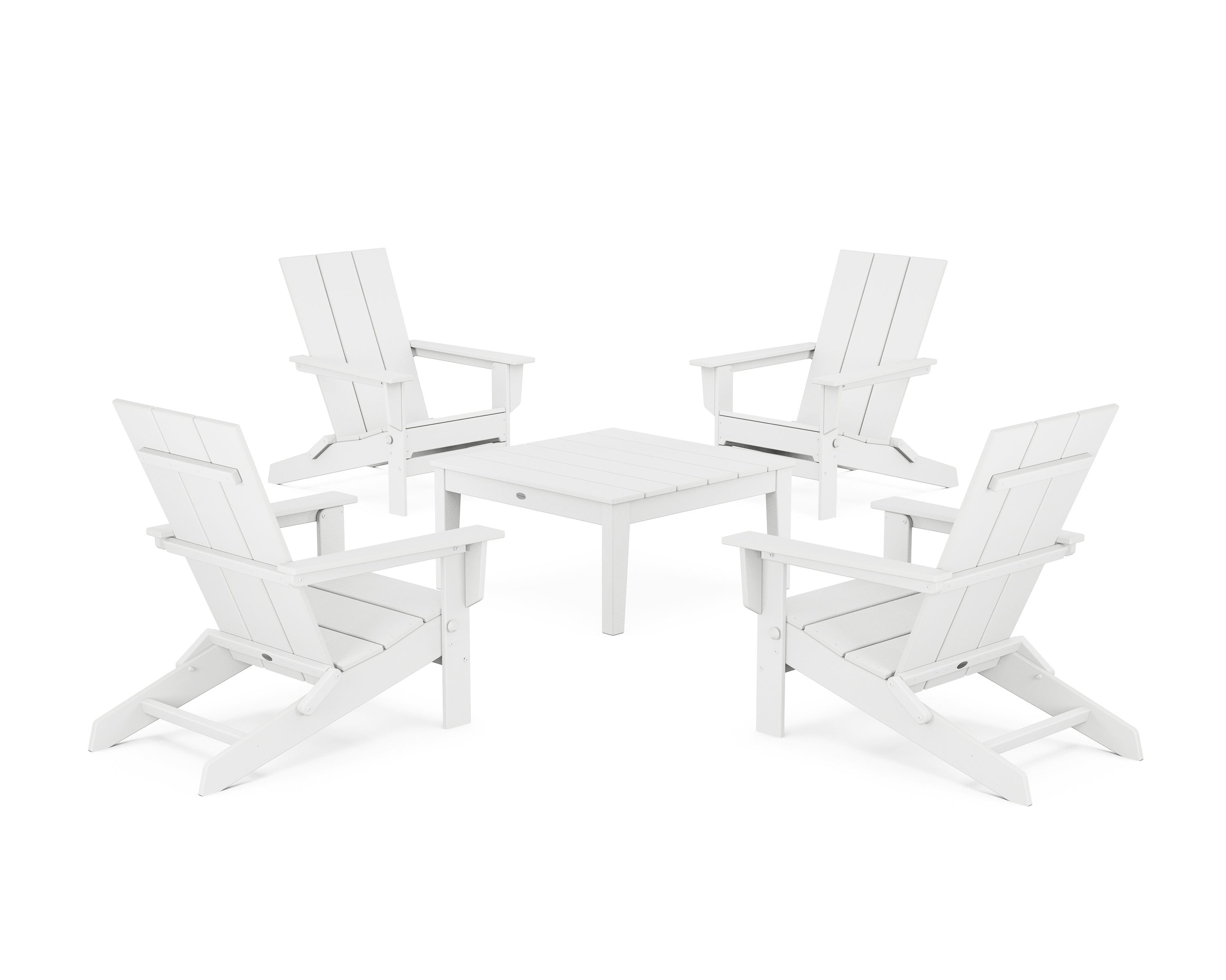 POLYWOOD 5-Piece Modern Studio Folding Adirondack Chair Conversation Group in White