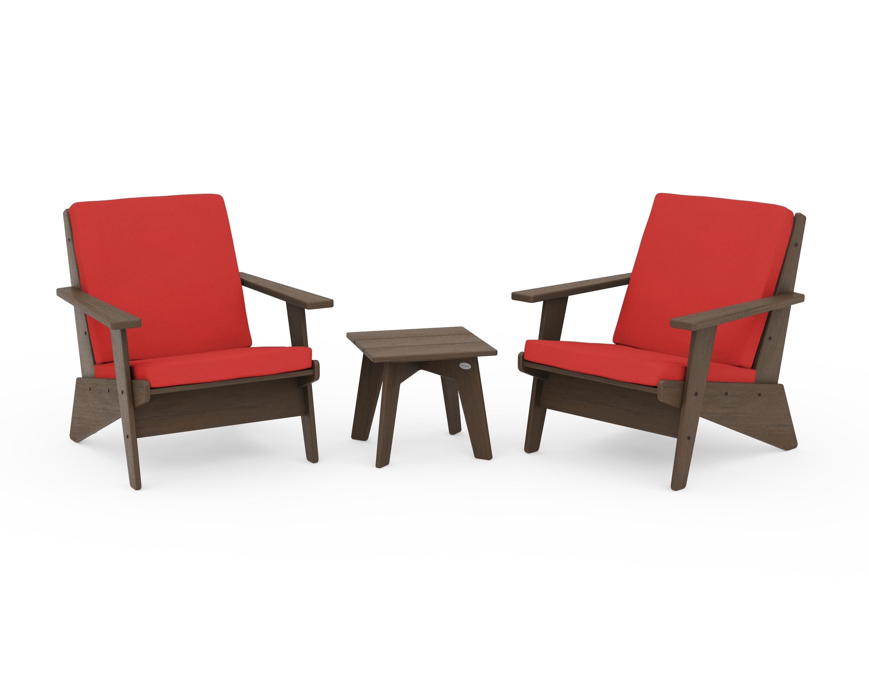 POLYWOOD Riviera Modern Lounge 3-Piece Set in Kona / Crimson Linen