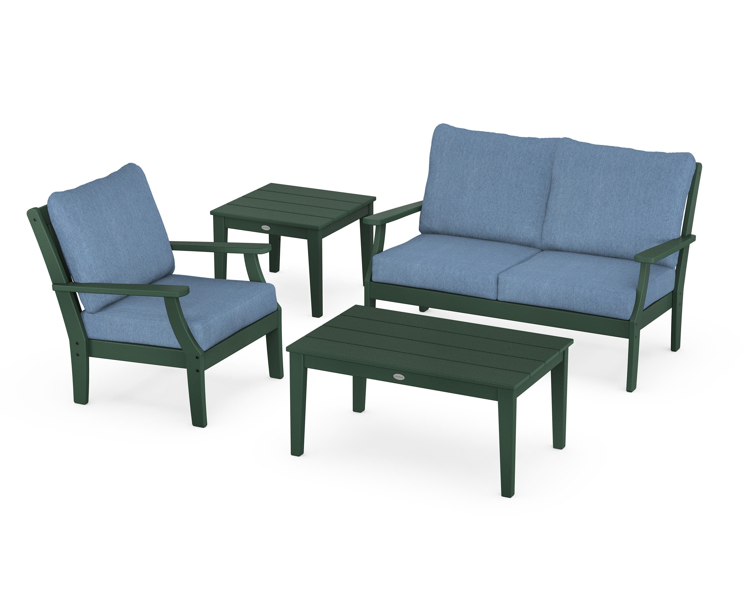 POLYWOOD Braxton 4-Piece Deep Seating Set in Green / Sky Blue