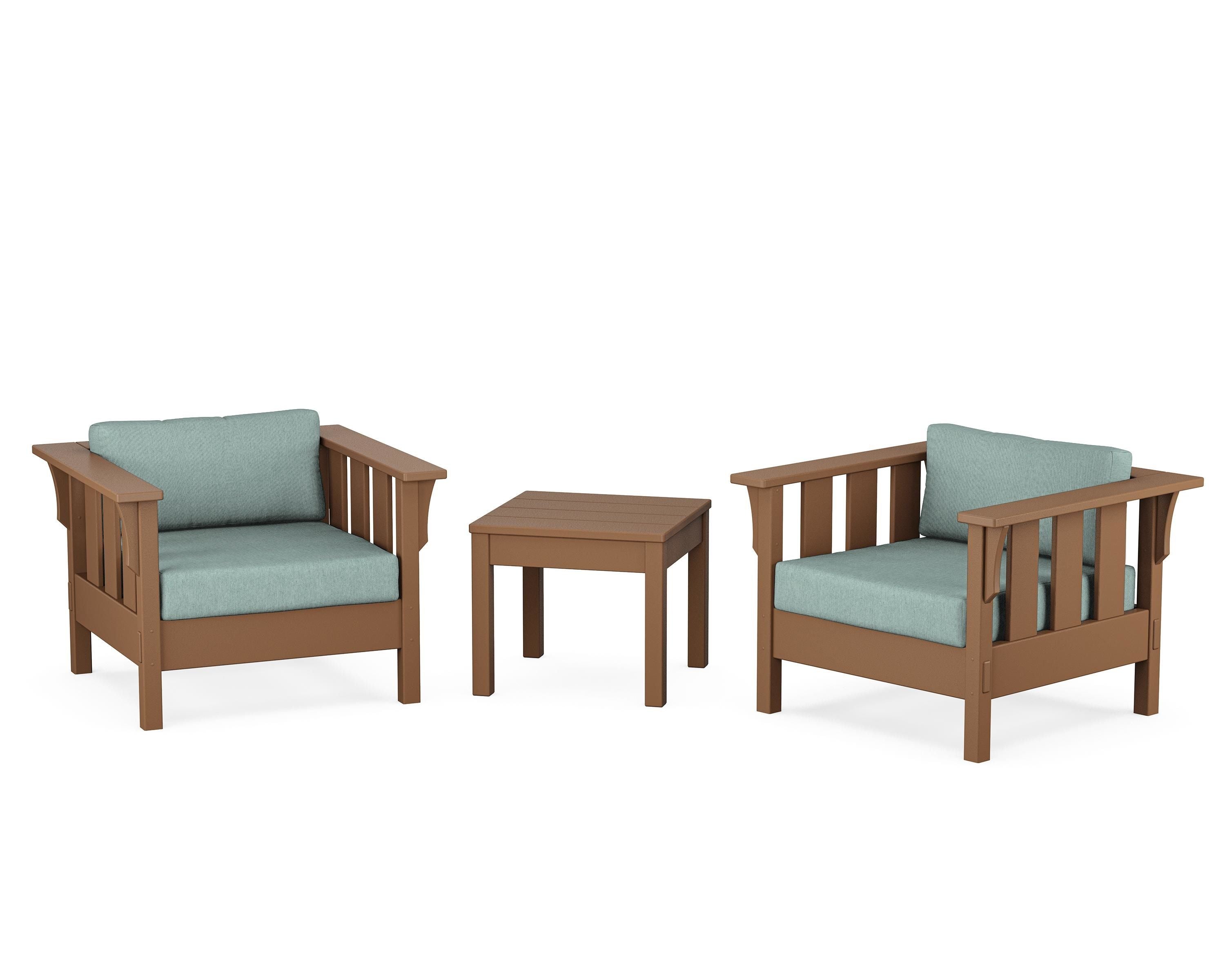 Martha Stewart by POLYWOOD Acadia 3-Piece Deep Seating Set in Teak / Glacier Spa