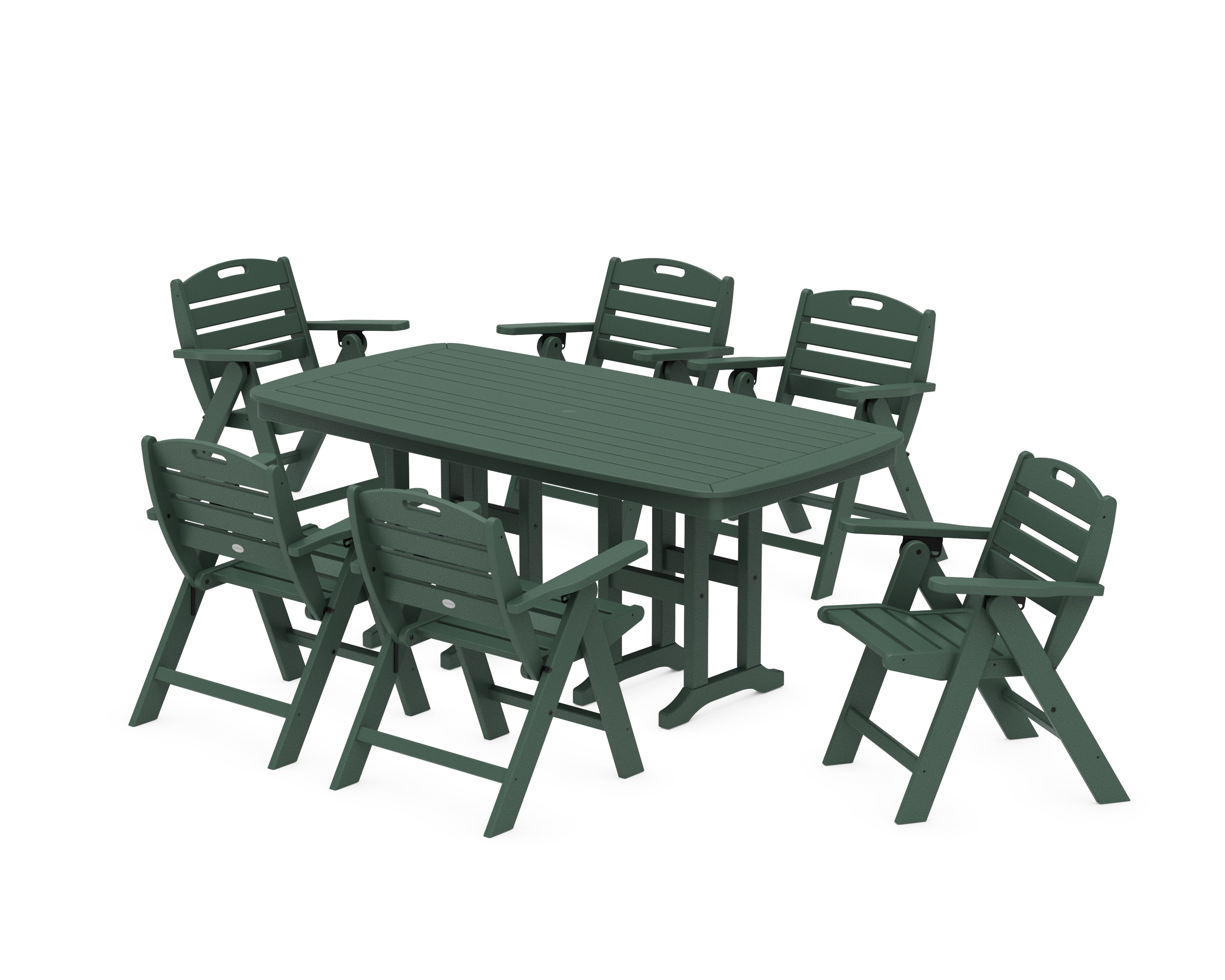 POLYWOOD Nautical Lowback 7-Piece Dining Set in Green