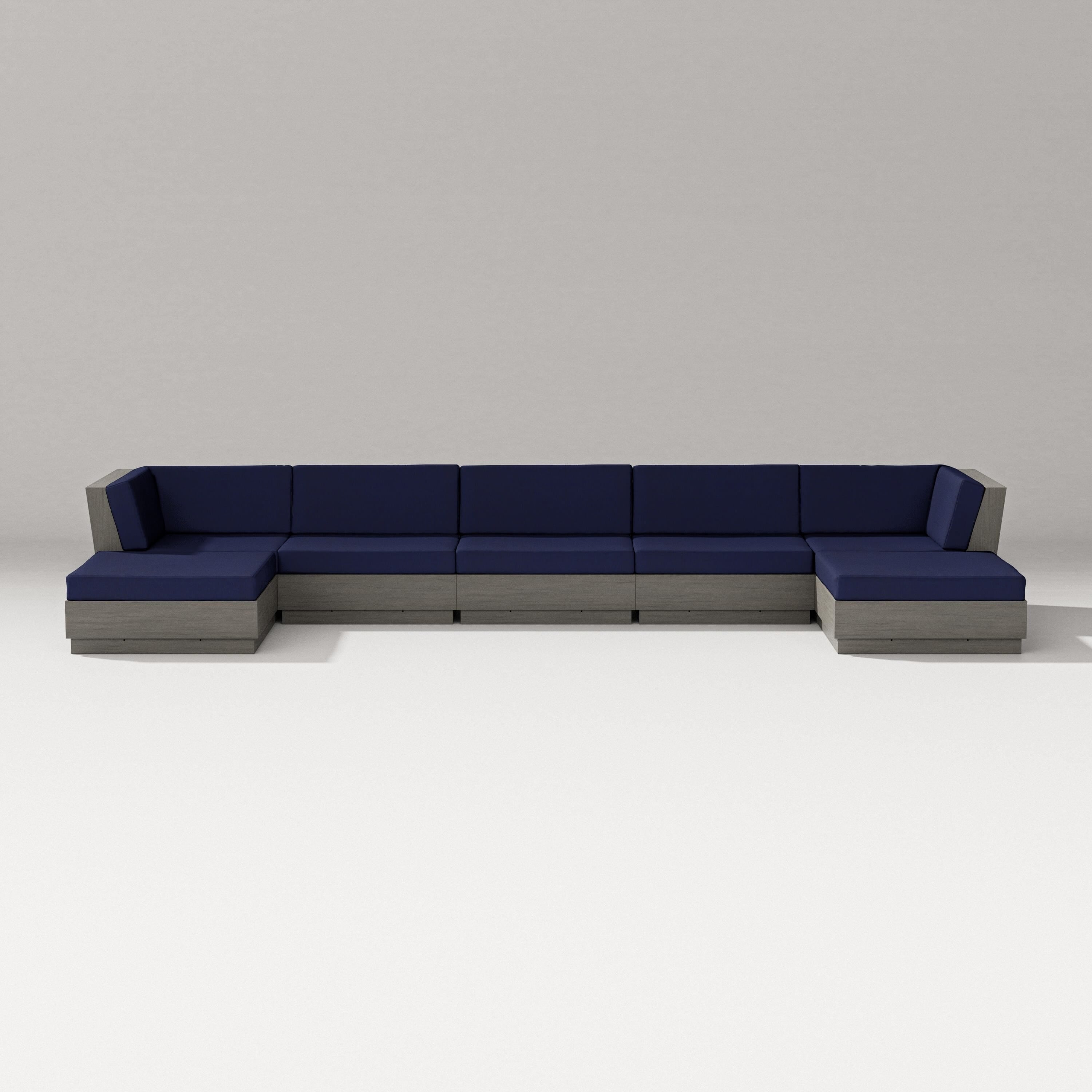 PW Designer Series Elevate 7-Piece Double Chaise Sectional in Driftwood / Navy