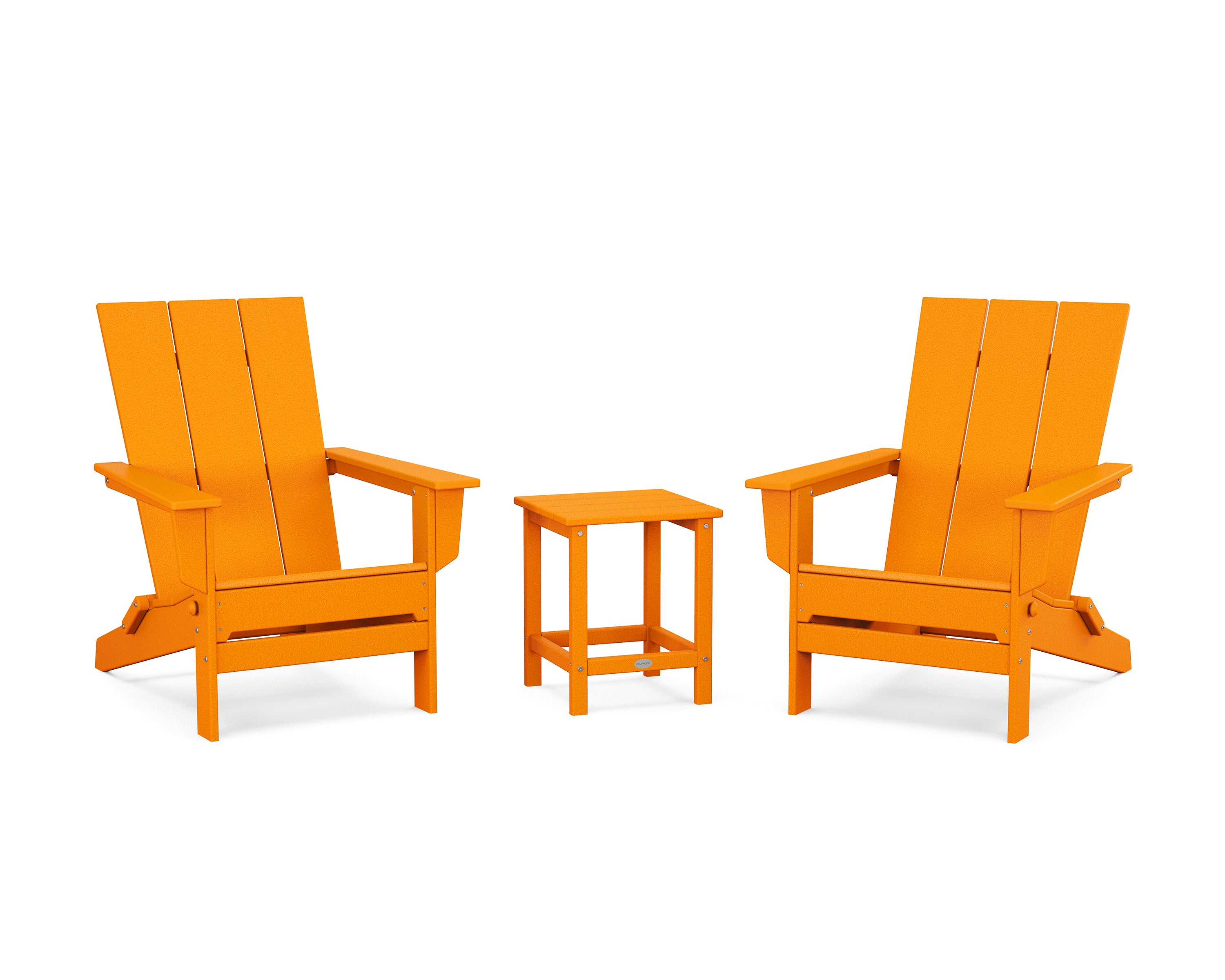 POLYWOOD 3-Piece Modern Studio Folding Adirondack Set in Tangerine