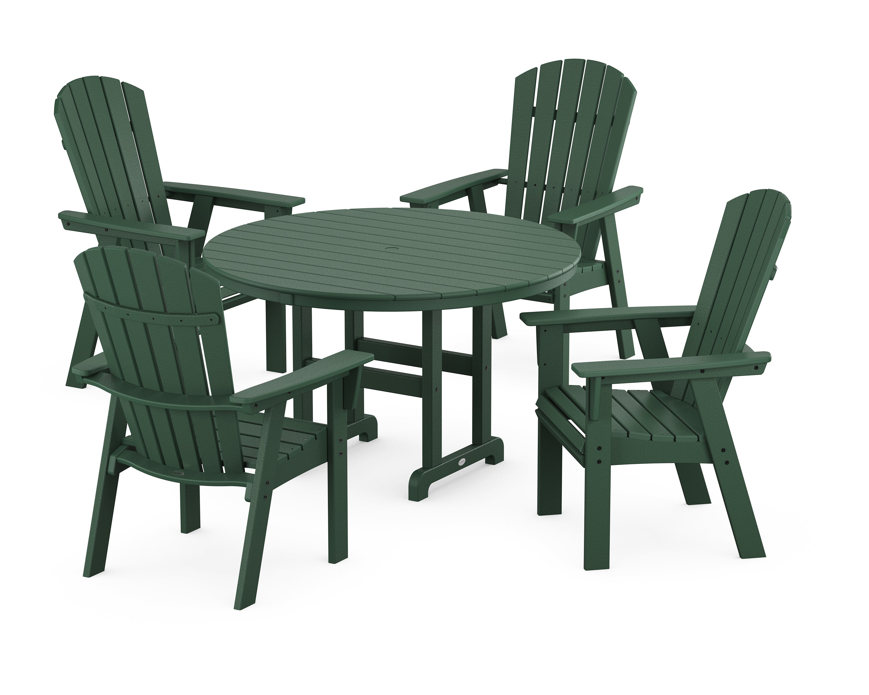 POLYWOOD® Nautical Adirondack 5-Piece Round Farmhouse Dining Set in Green