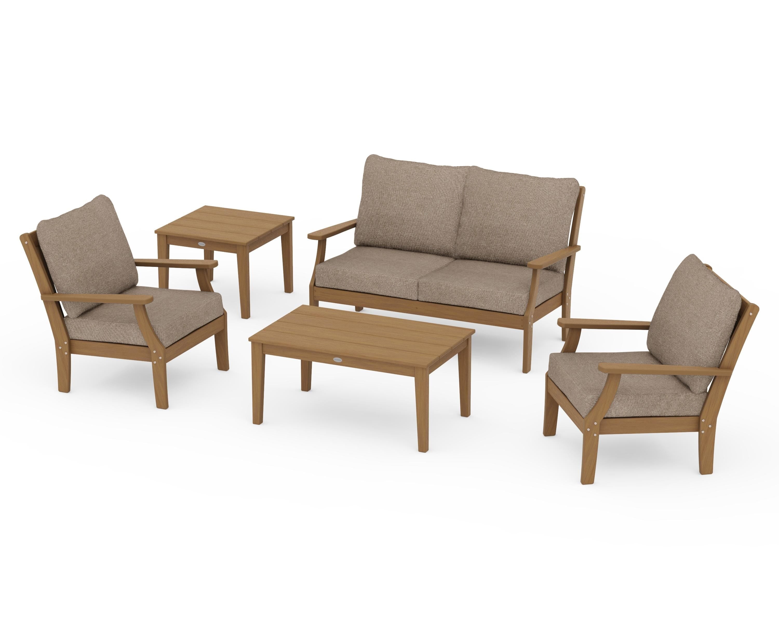 POLYWOOD Braxton 5-Piece Deep Seating Set in Natural / Spiced Burlap