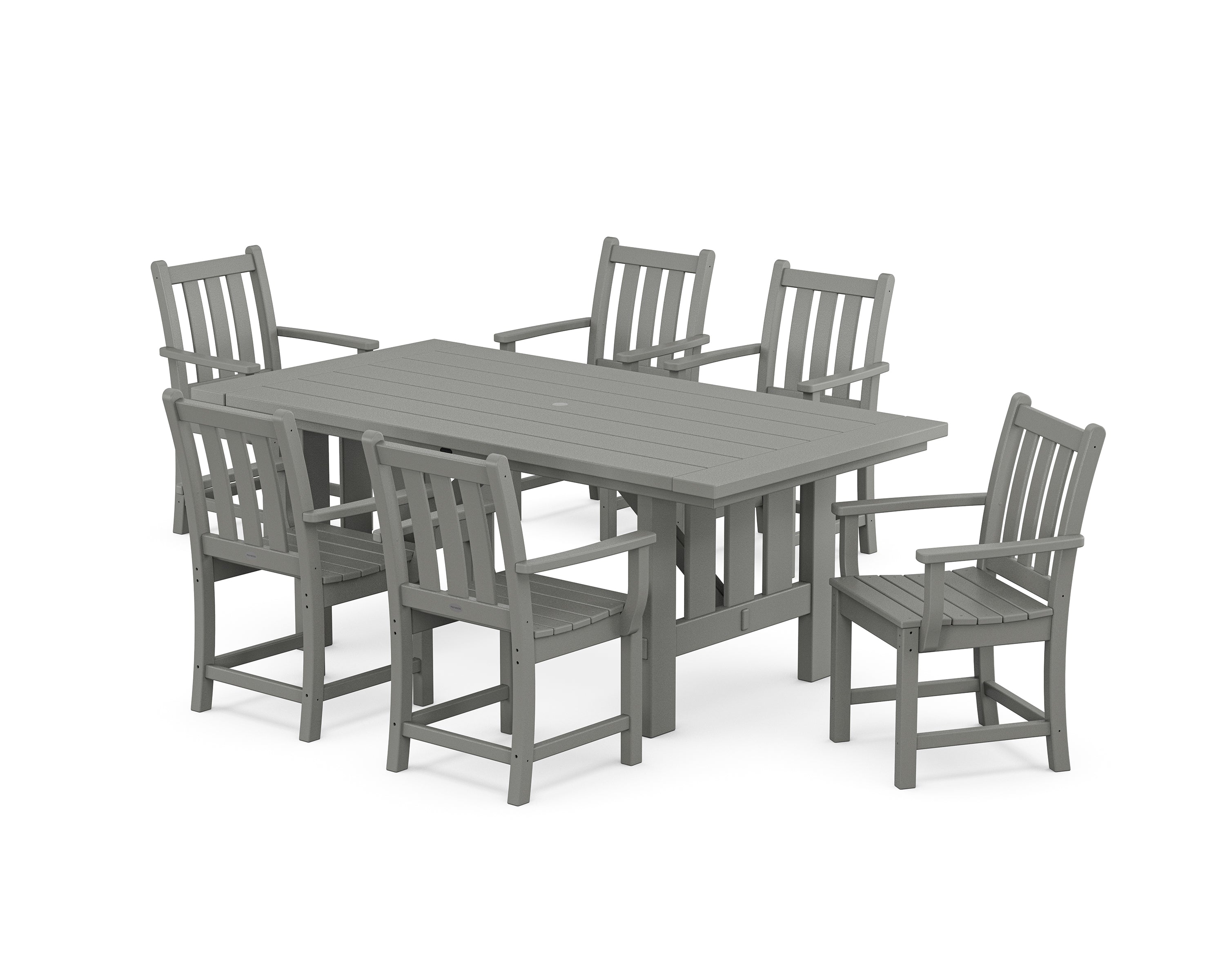 POLYWOOD Traditional Garden Arm Chair 7-Piece Mission Dining Set in Slate Grey