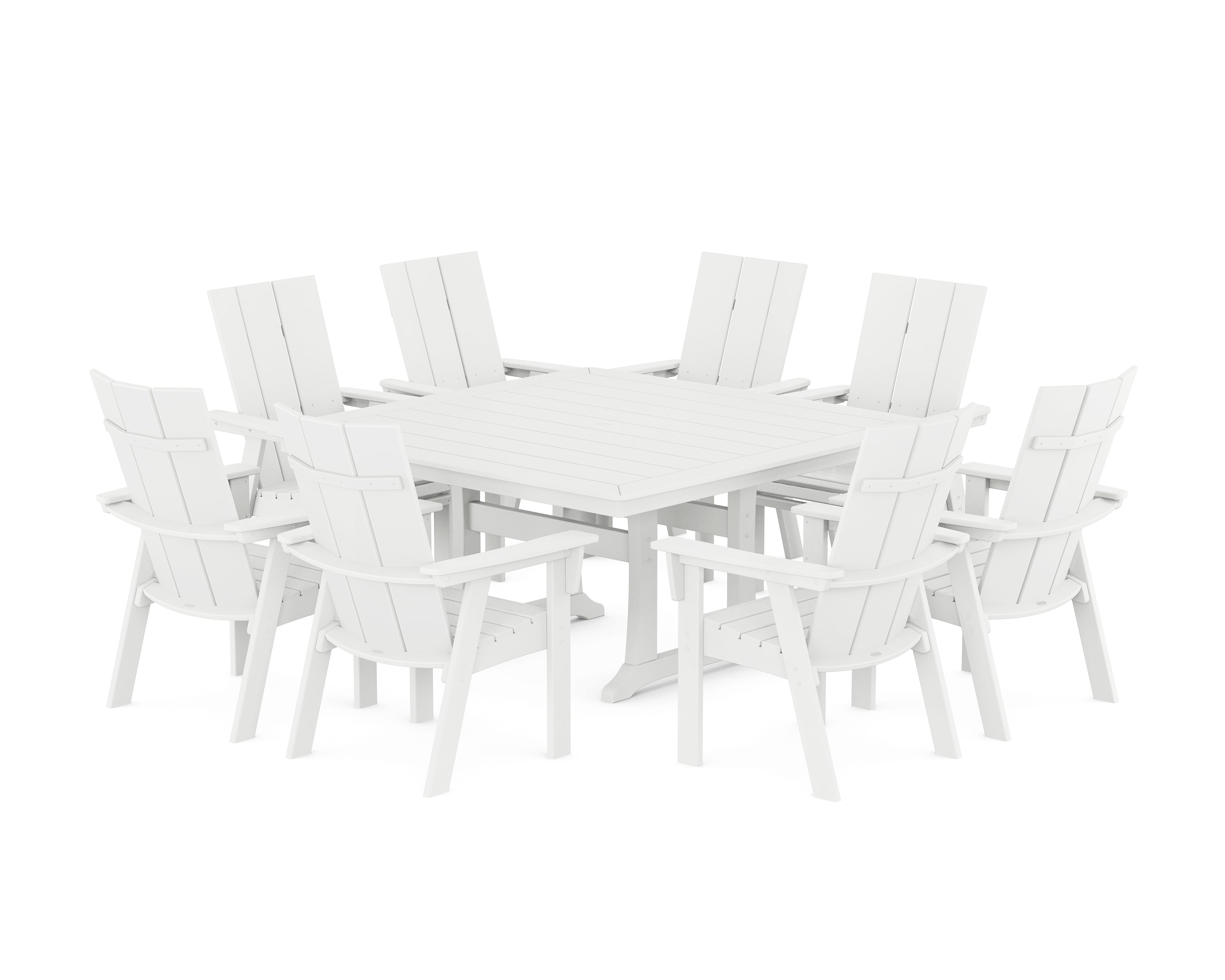 POLYWOOD Modern Curveback Adirondack 9-Piece Square Dining Set with Trestle Legs in White