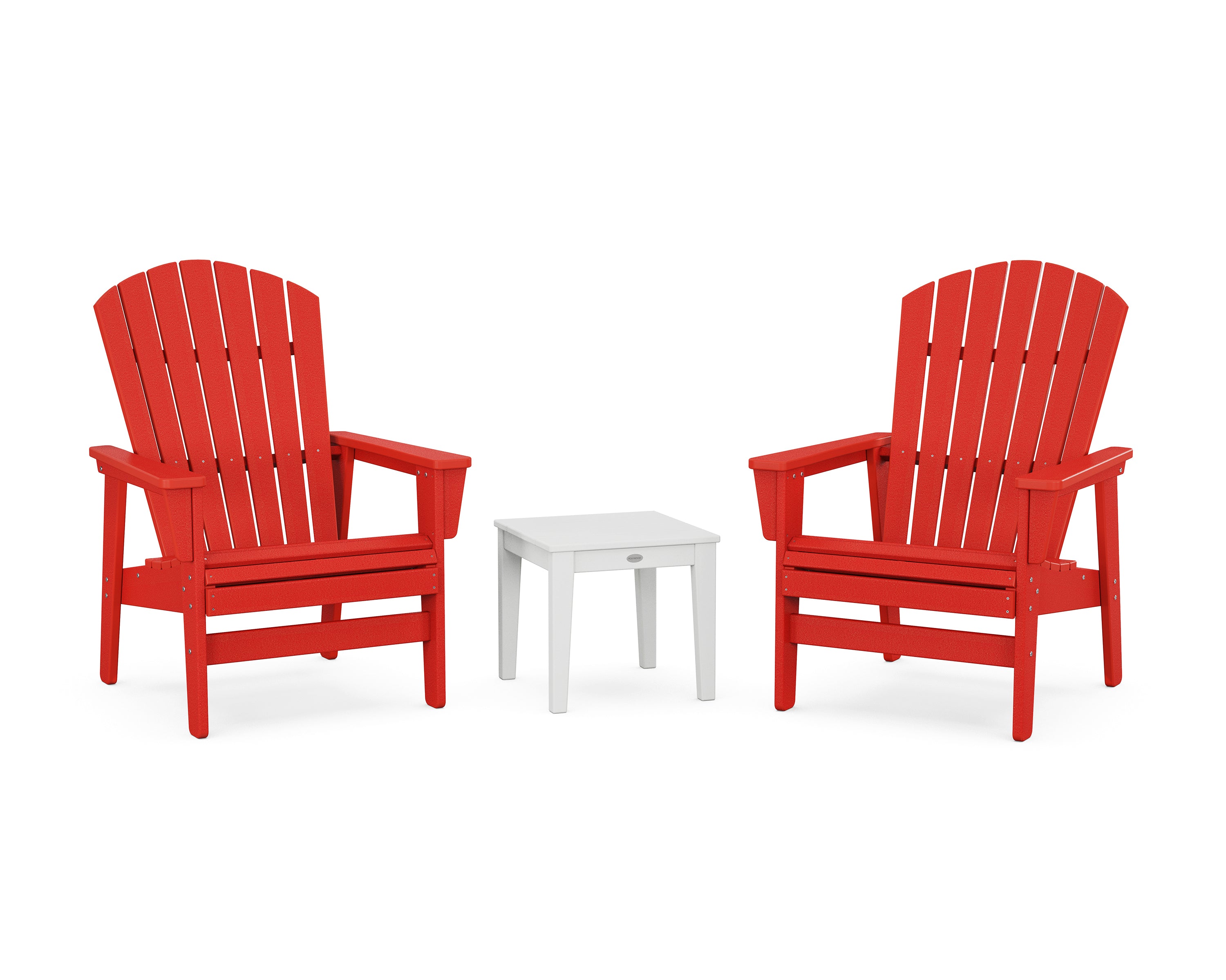POLYWOOD® 3-Piece Nautical Grand Upright Adirondack Set in Sunset Red / White