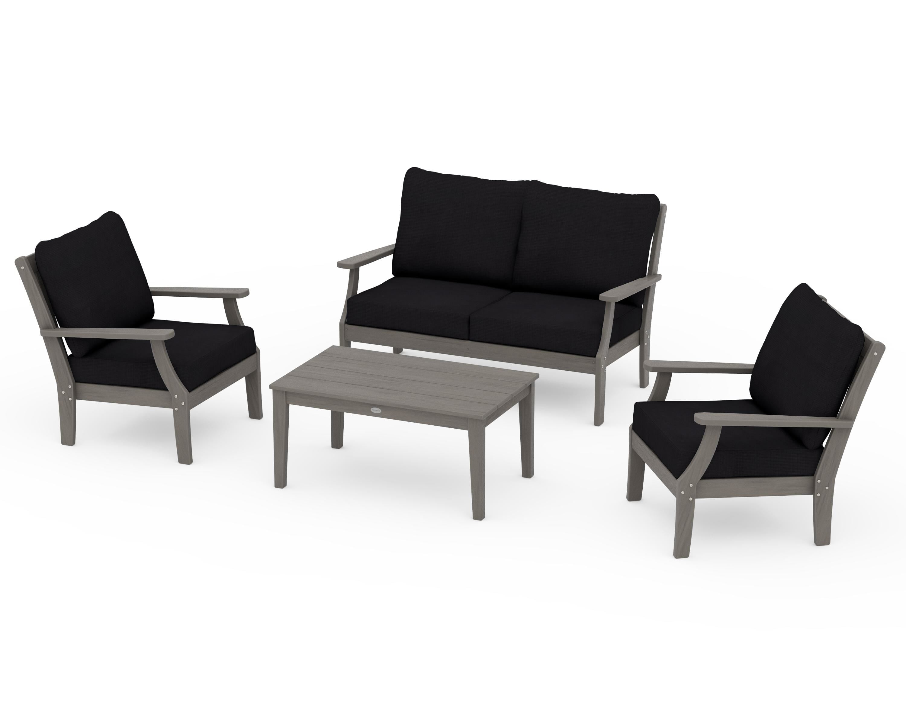POLYWOOD Braxton 4-Piece Deep Seating Chair Set in Driftwood / Midnight Linen