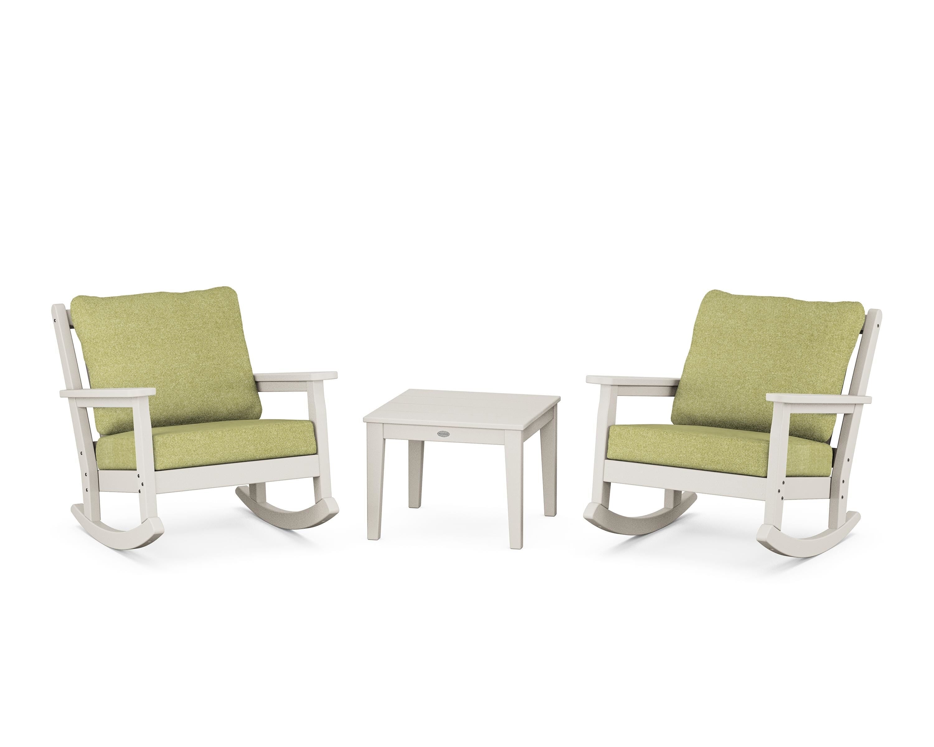 POLYWOOD Chippendale 3-Piece Deep Seating Rocker Set in Sand / Chartreuse Boucle