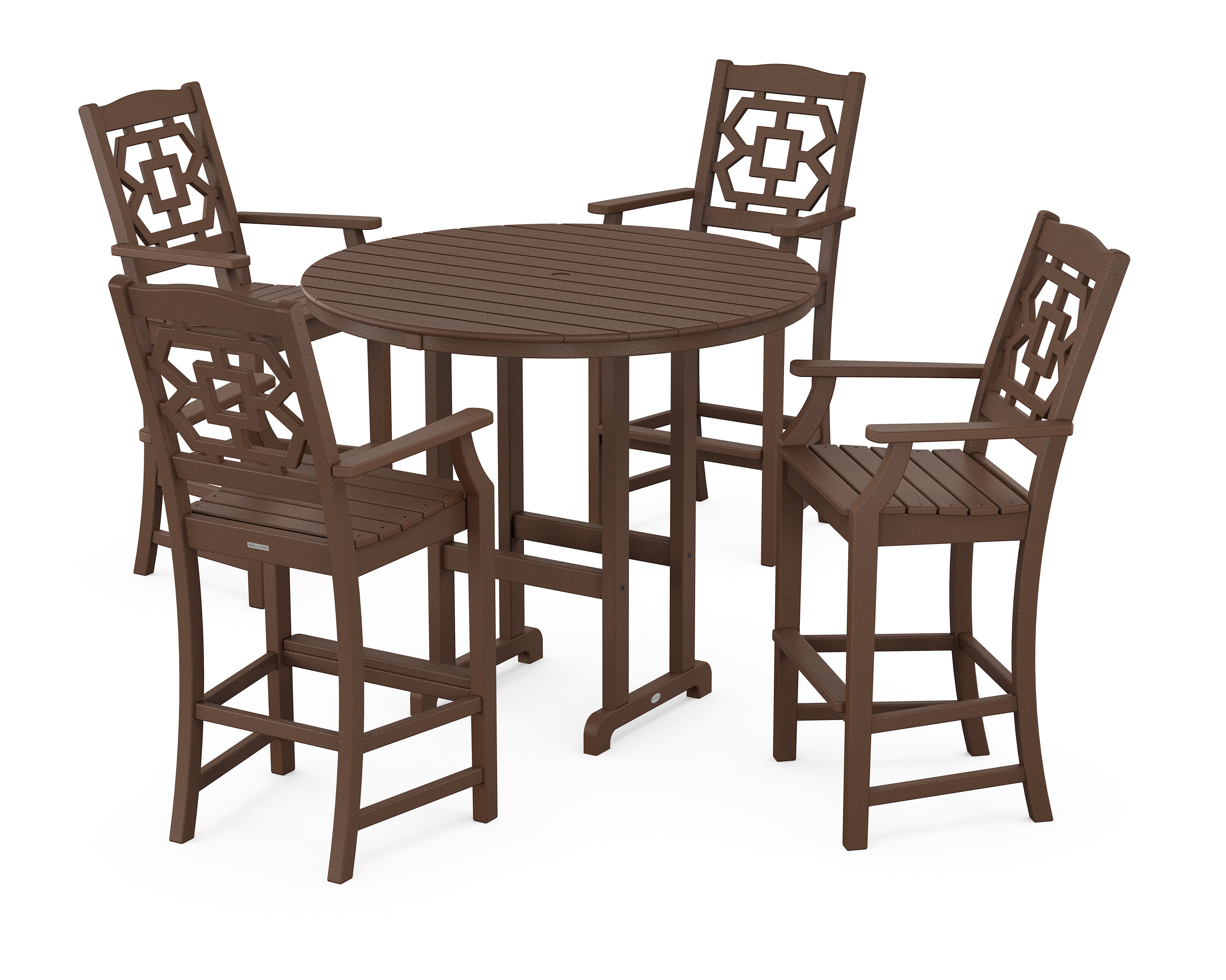 Martha Stewart by POLYWOOD® Chinoiserie 5-Piece Round Farmhouse Bar Set in Mahogany