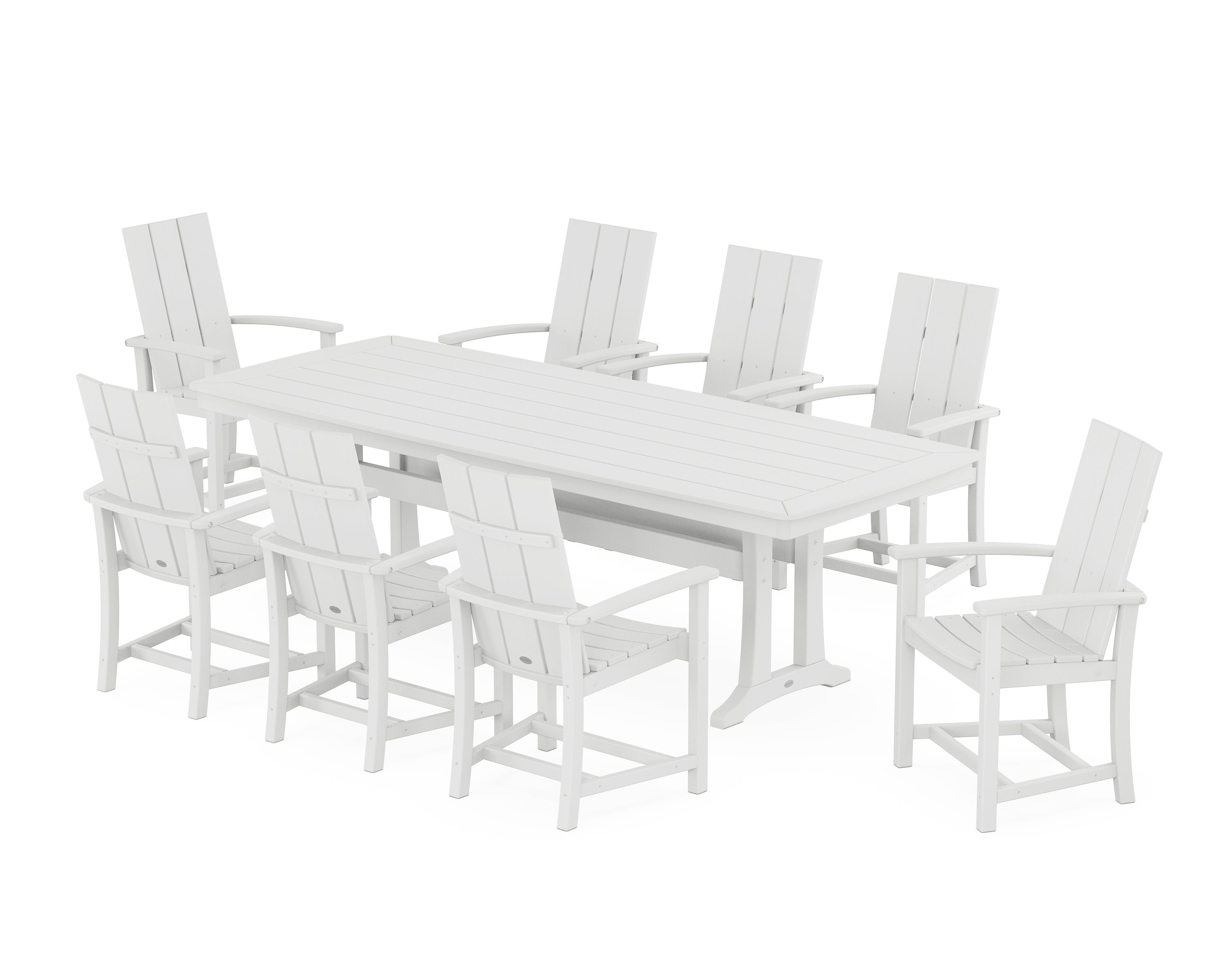 POLYWOOD® Modern Adirondack 9-Piece Dining Set with Trestle Legs in White