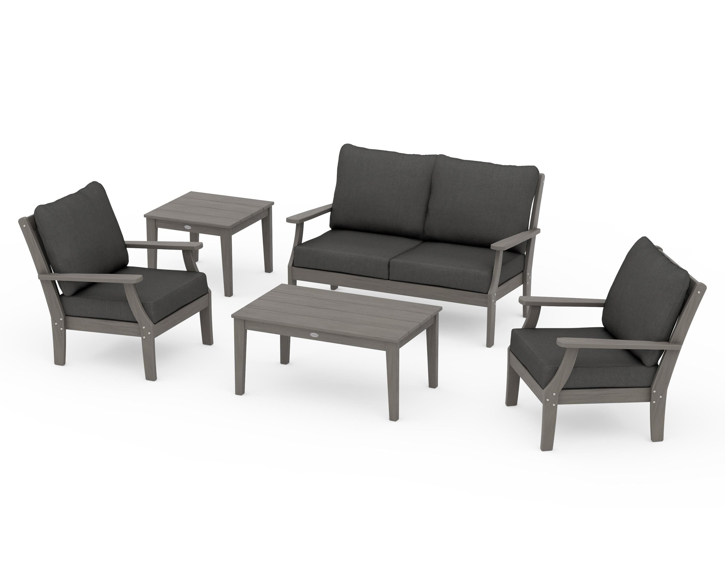 POLYWOOD Braxton 5-Piece Deep Seating Set in Driftwood / Spectrum Carbon