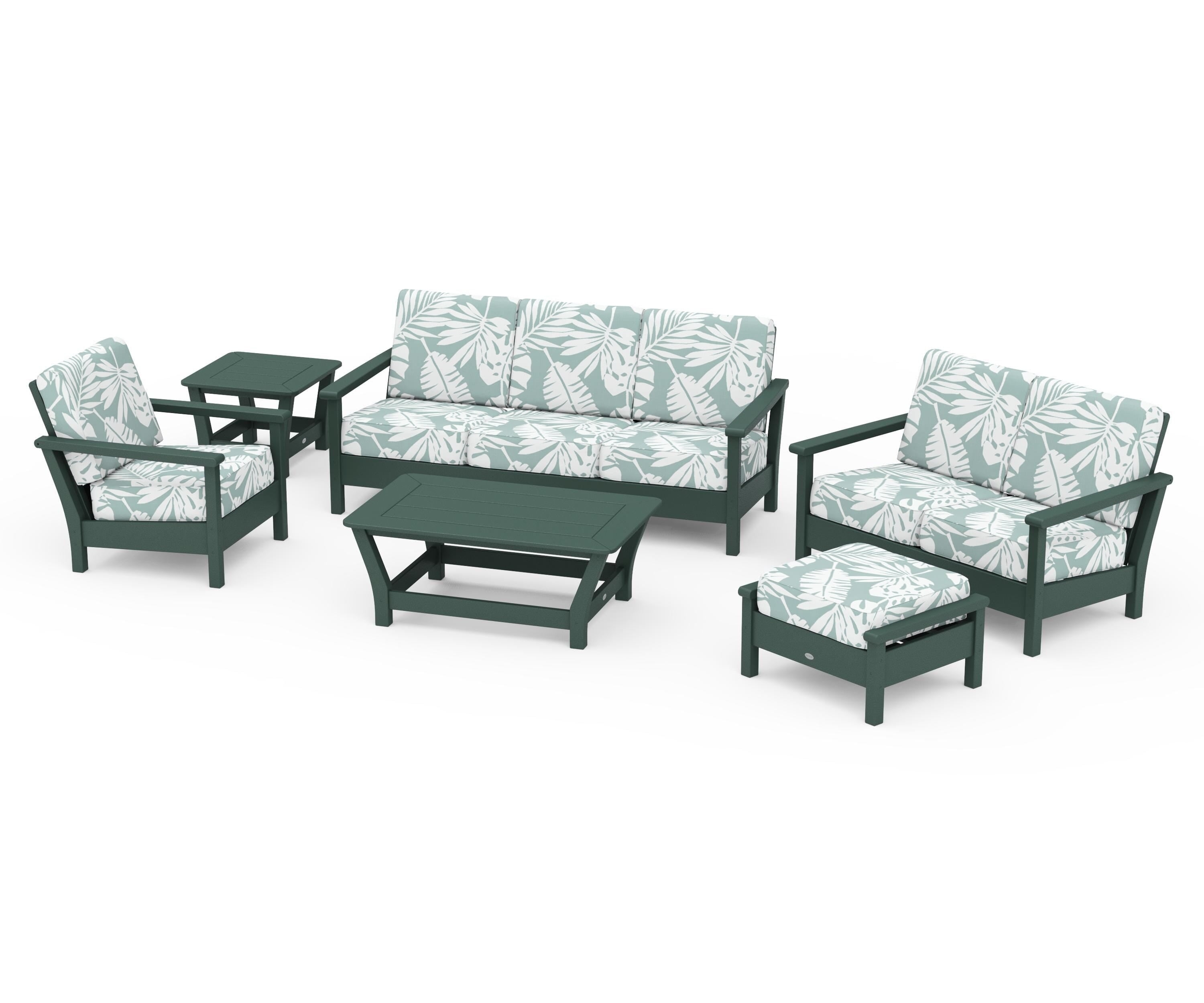 POLYWOOD Harbour 6-Piece Outdoor Living Set in Green / Leaf Glacier Spa