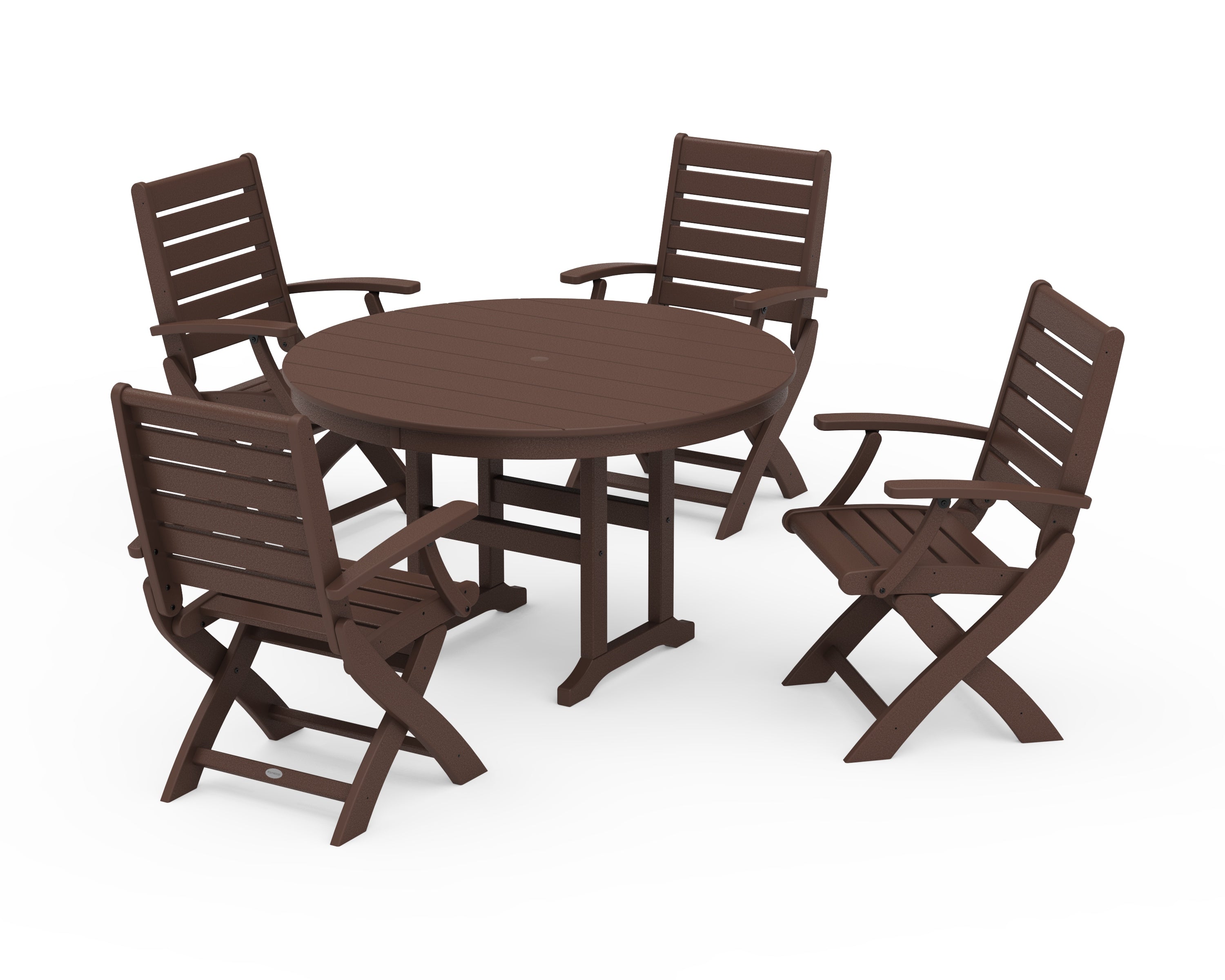 POLYWOOD Signature Folding Chair 5-Piece Round Farmhouse Dining Set in Mahogany