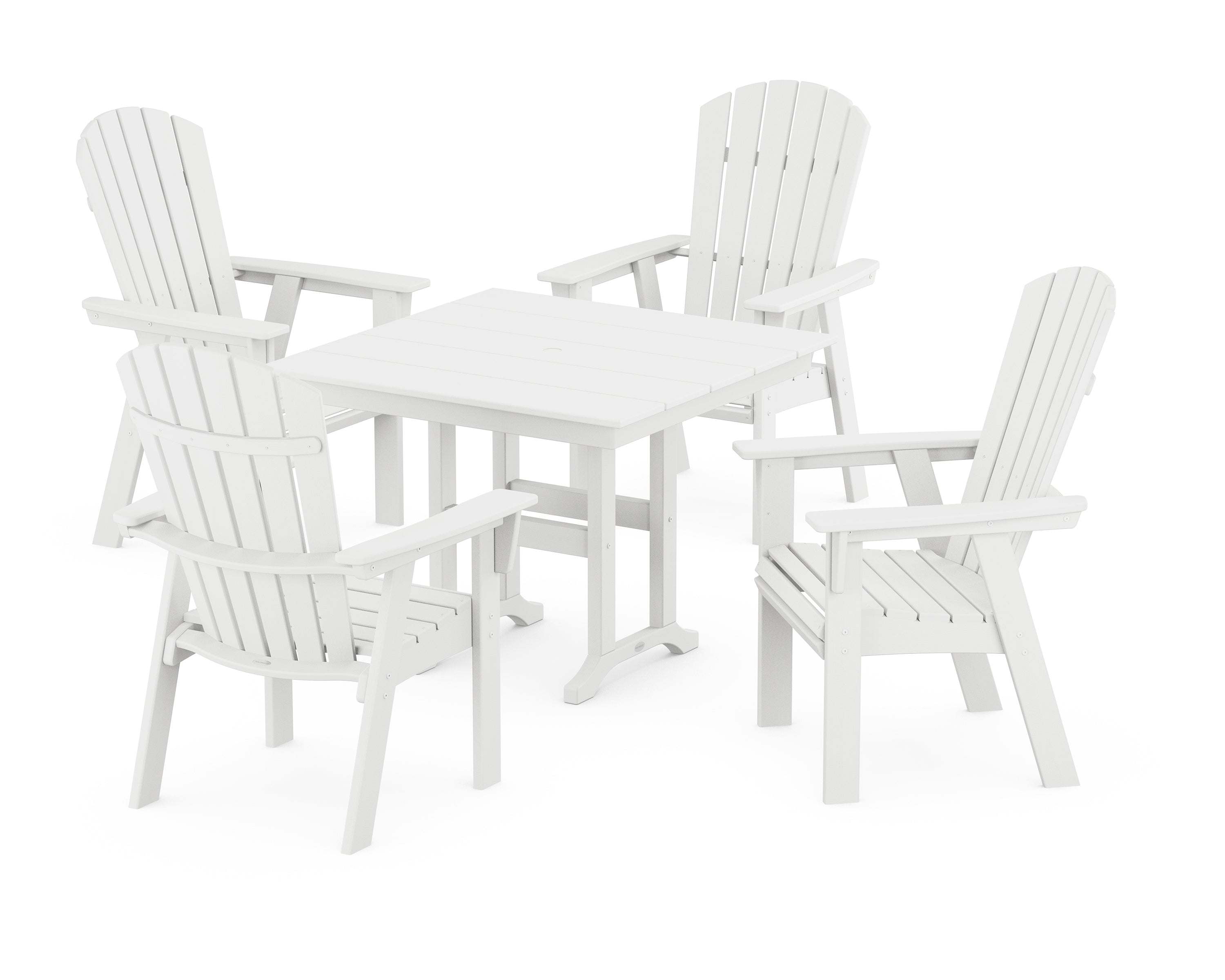 POLYWOOD® Nautical Curveback Adirondack 5-Piece Farmhouse Dining Set in Vintage White