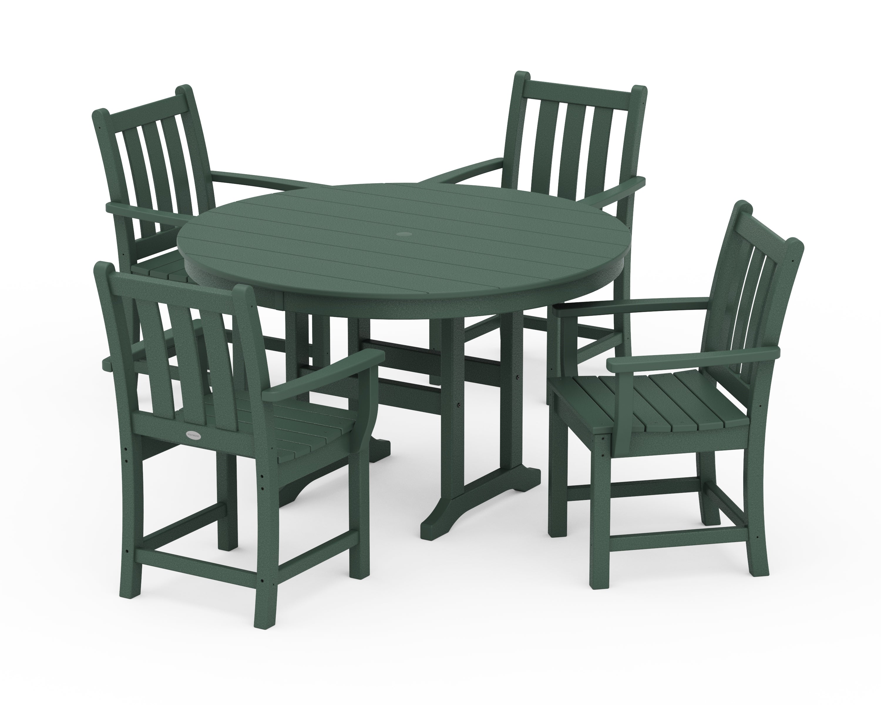 POLYWOOD Traditional Garden 5-Piece Round Farmhouse Dining Set in Green
