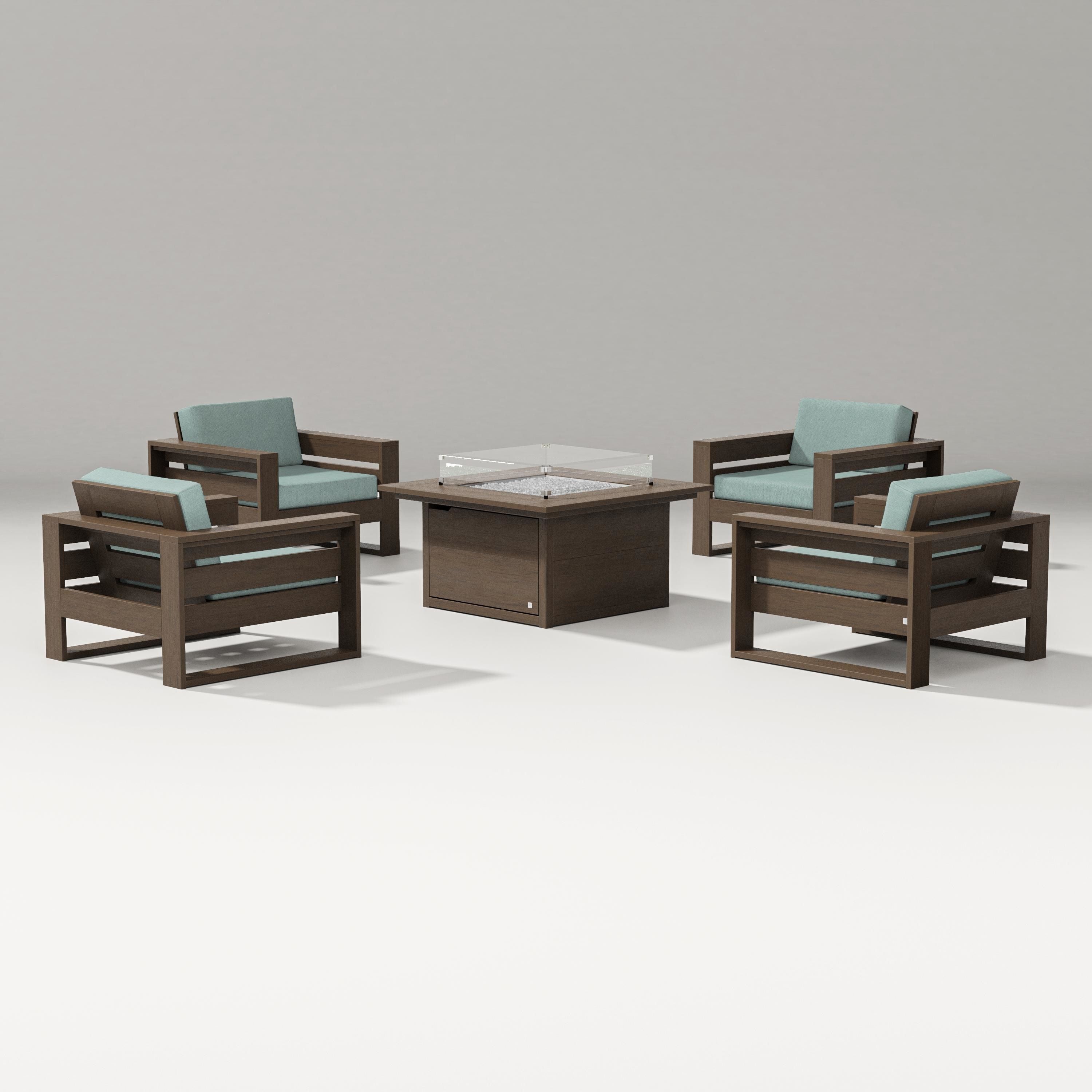 PW Designer Series Latitude 5-Piece Lounge Fire Table Set in Kona / Glacier Spa