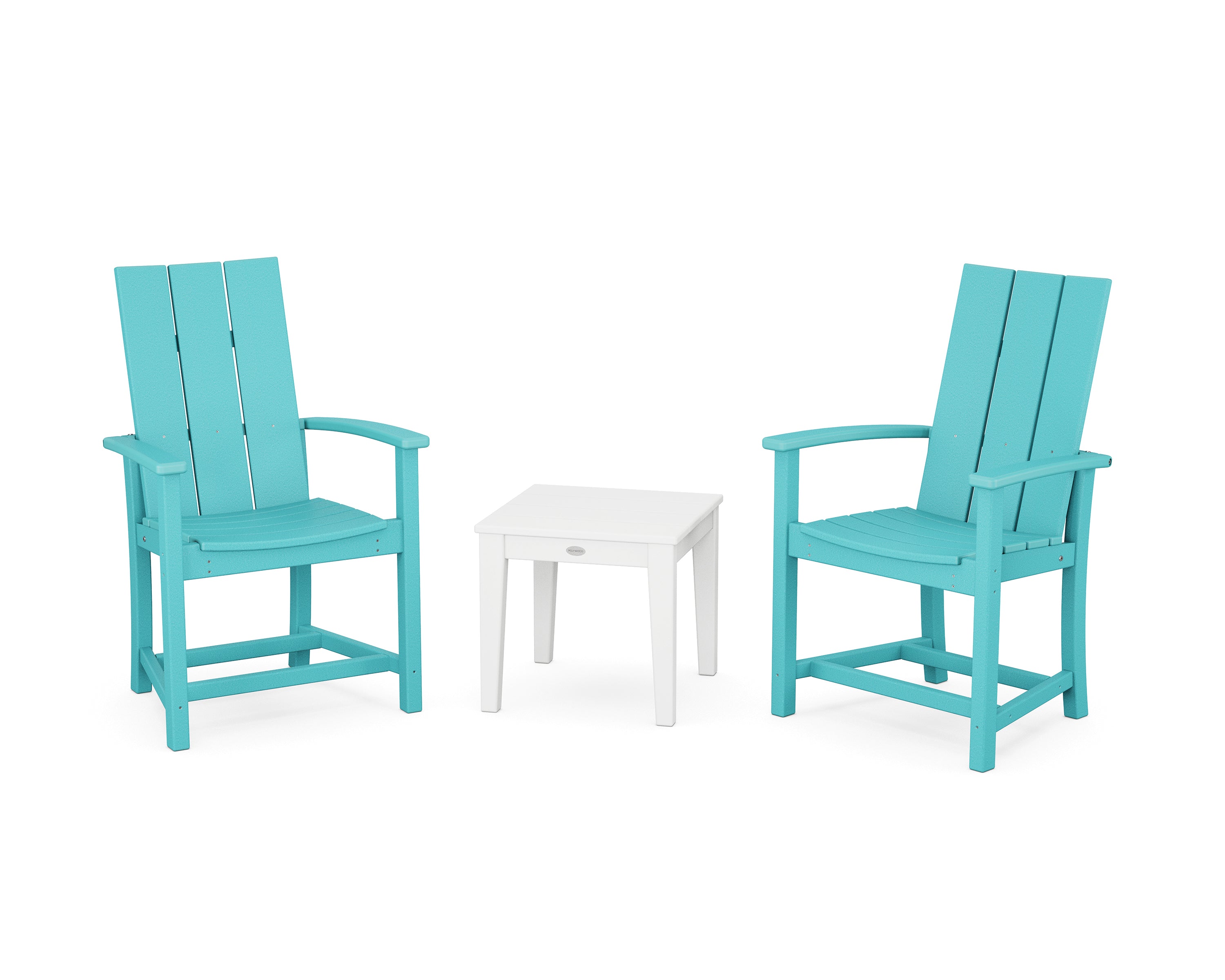 POLYWOOD Modern 3-Piece Upright Adirondack Chair Set in Aruba / White