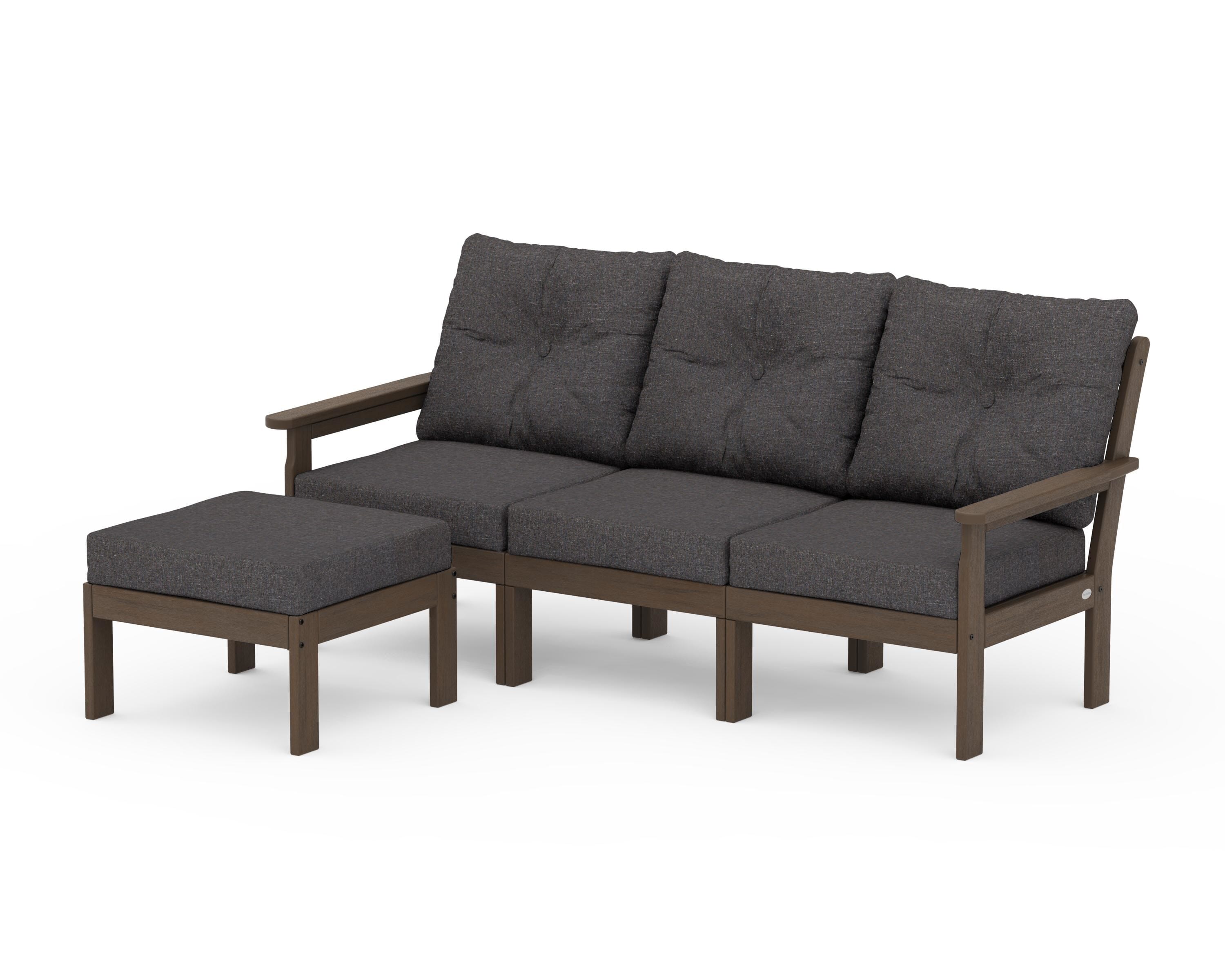 POLYWOOD Vineyard 4-Piece Sectional with Ottoman in Kona / Ash Charcoal
