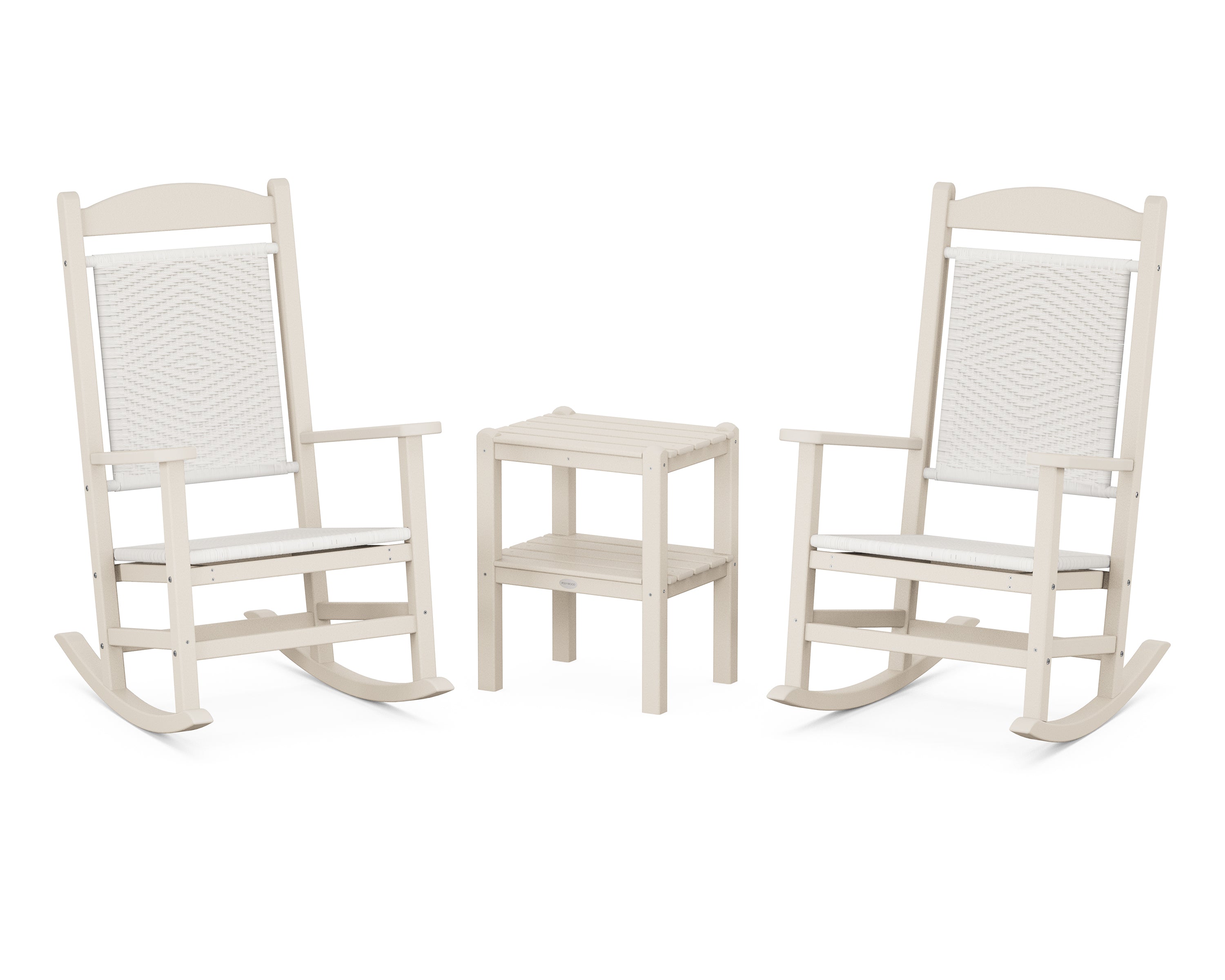 POLYWOOD Presidential Woven Rocker 3-Piece Set in Sand / White Loom