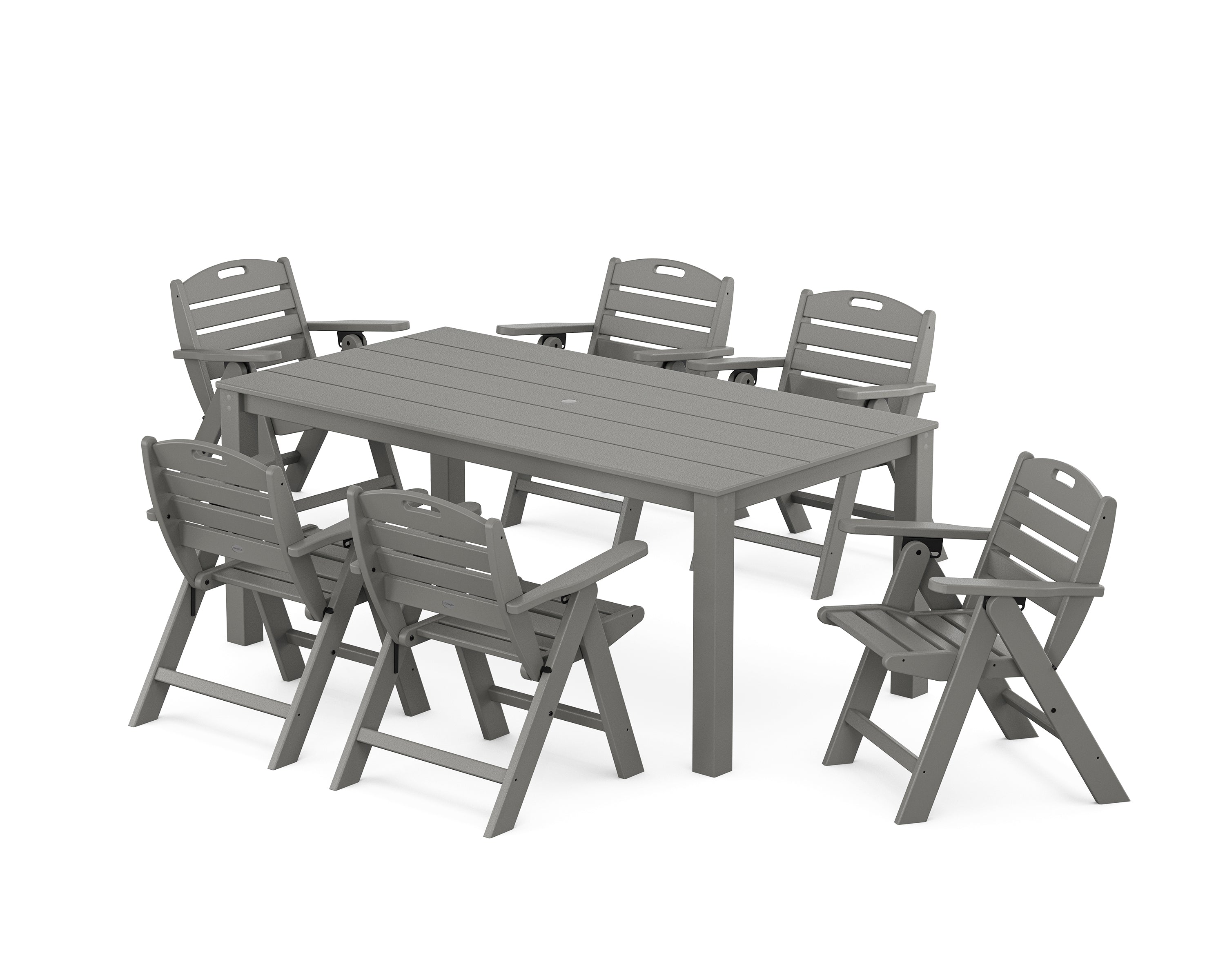 POLYWOOD Nautical Folding Lowback Chair 7-Piece Parsons Dining Set in Slate Grey