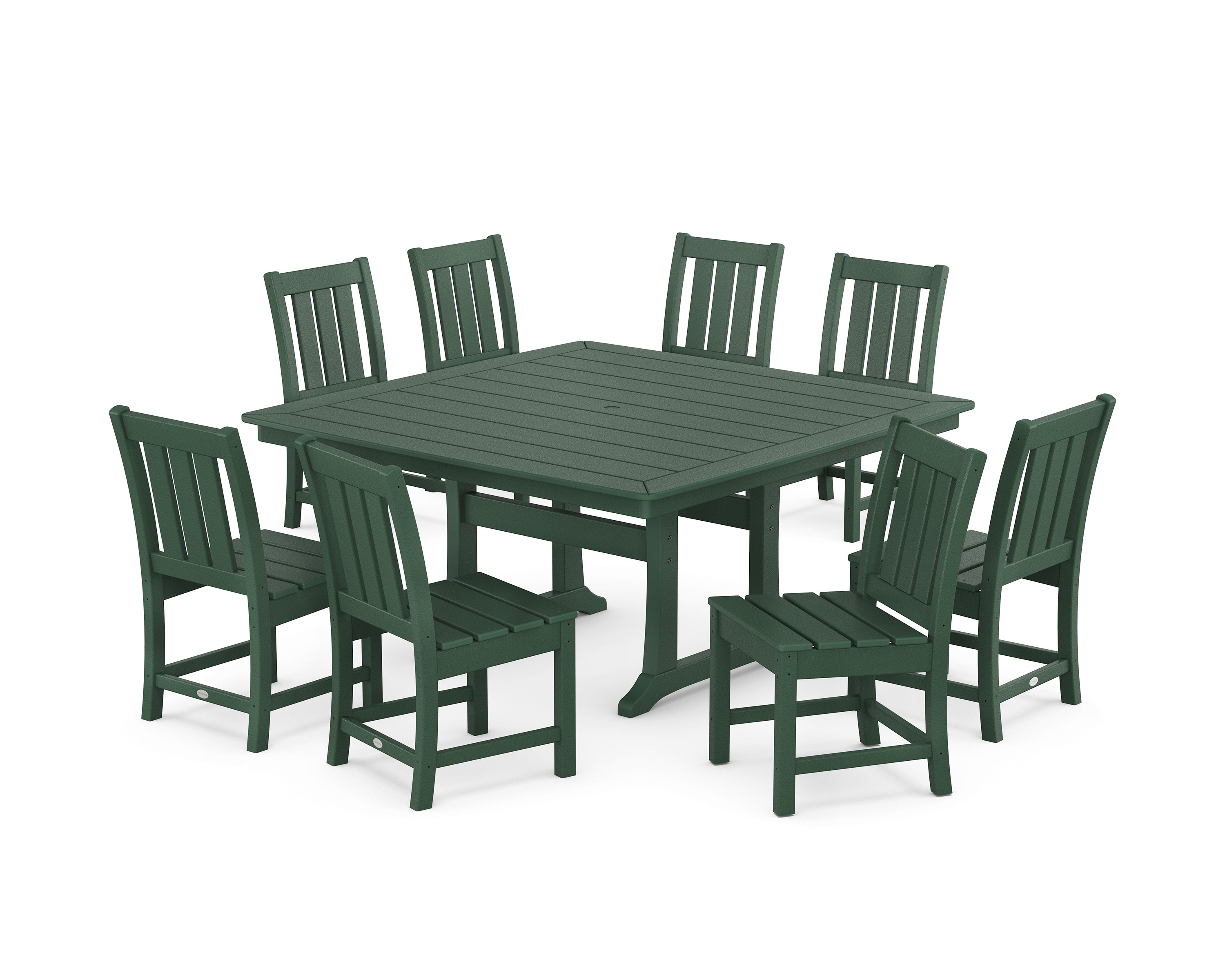 POLYWOOD Oxford Side Chair 9-Piece Square Dining Set with Trestle Legs in Green