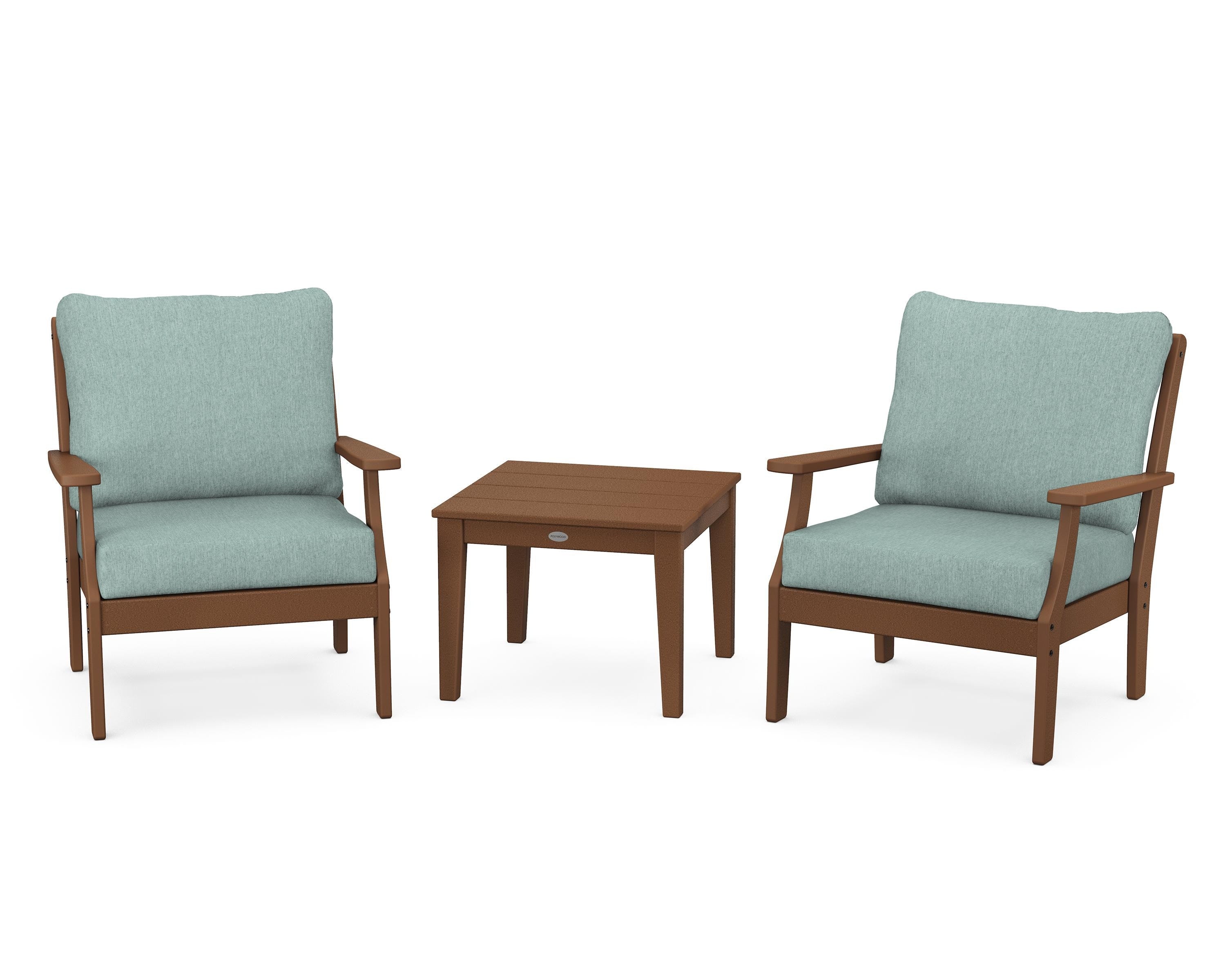 POLYWOOD Braxton 3-Piece Deep Seating Set in Teak / Glacier Spa