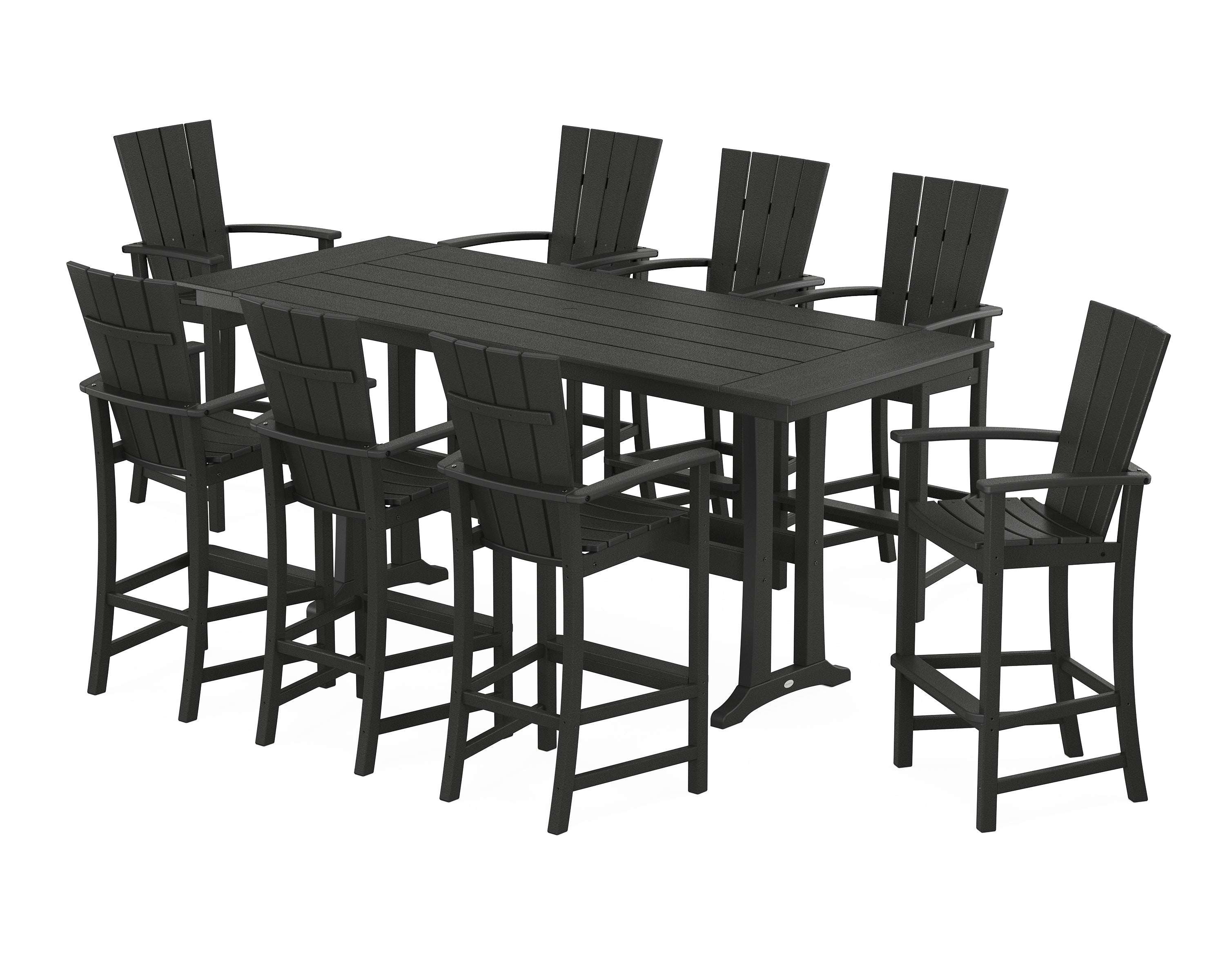 POLYWOOD® Quattro Adirondack 9-Piece Farmhouse Bar Set with Trestle Legs in Black
