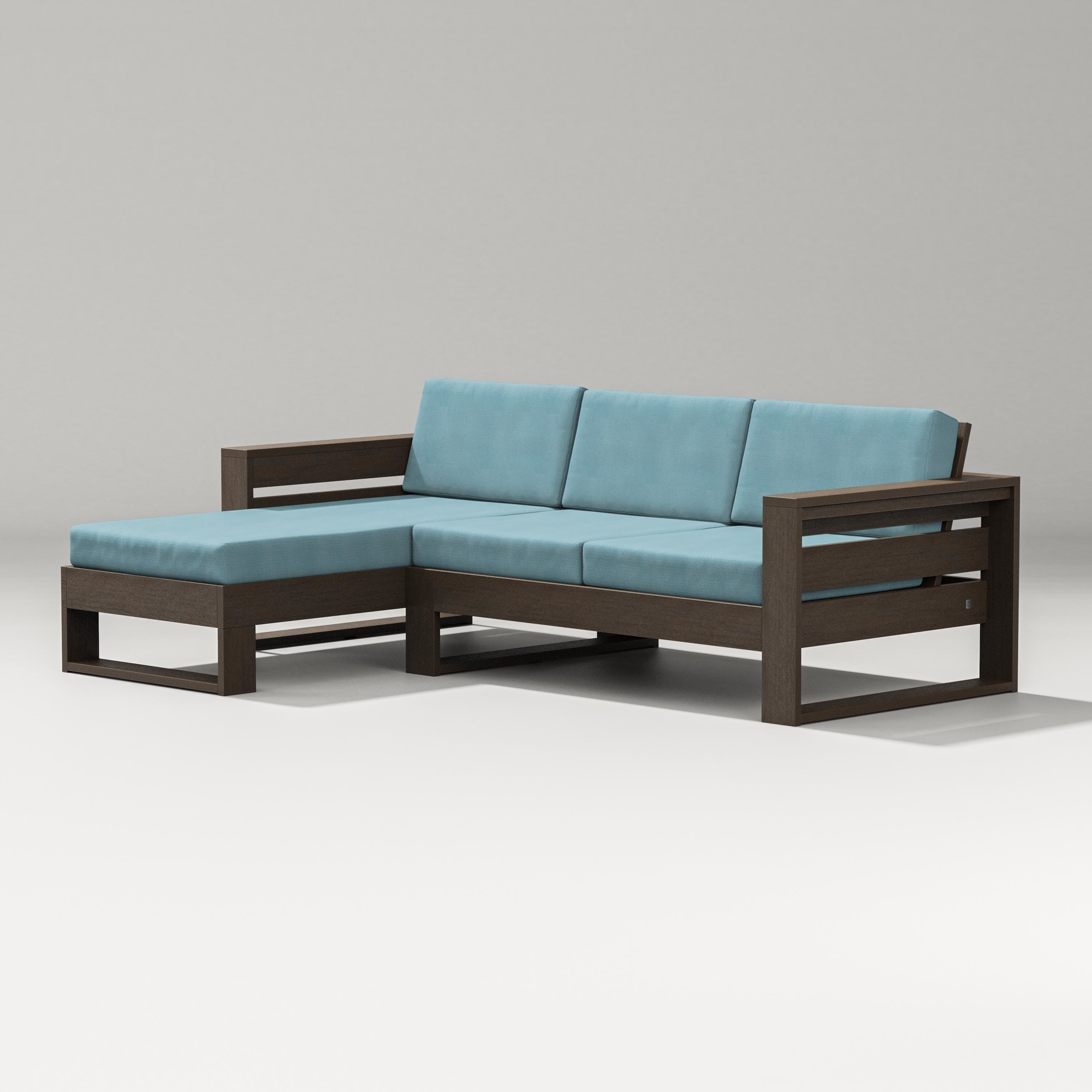 PW Designer Series Latitude Left Chaise Sectional in Kona / Lattice Sky Blue