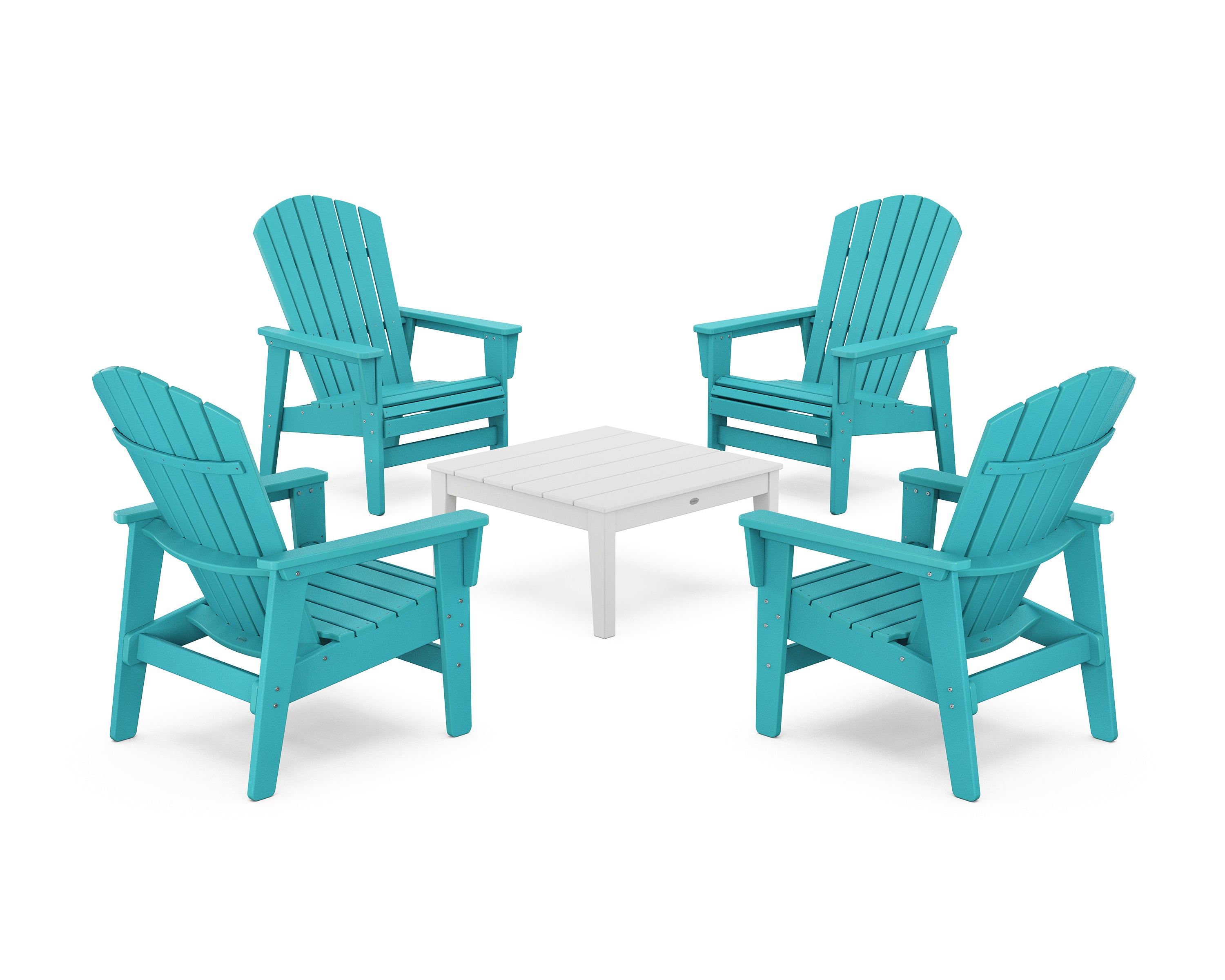 POLYWOOD 5-Piece Nautical Grand Upright Adirondack Chair Conversation Group in Aruba / White