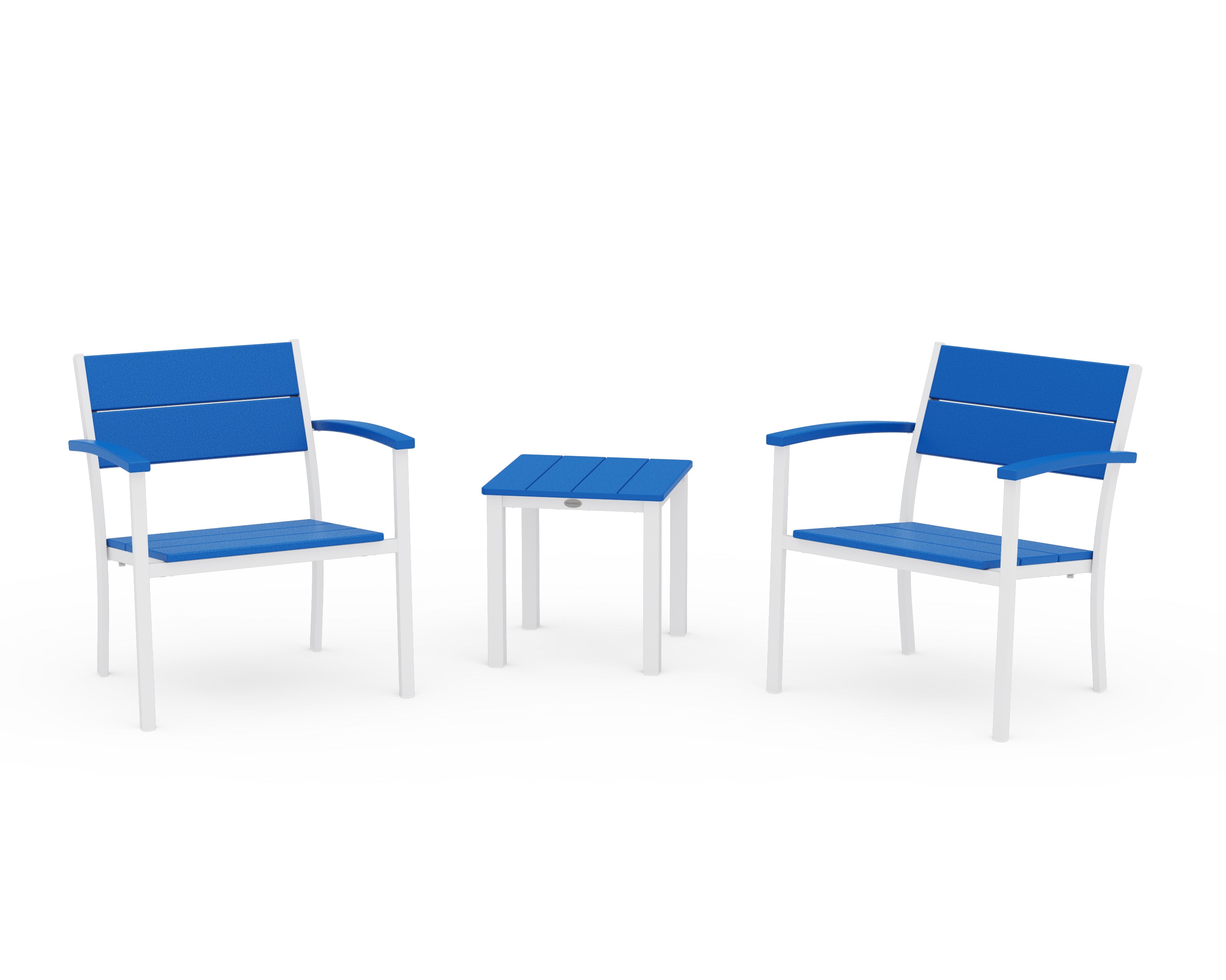POLYWOOD Main Street 3-Piece Lounge Chair Set in White / Pacific Blue