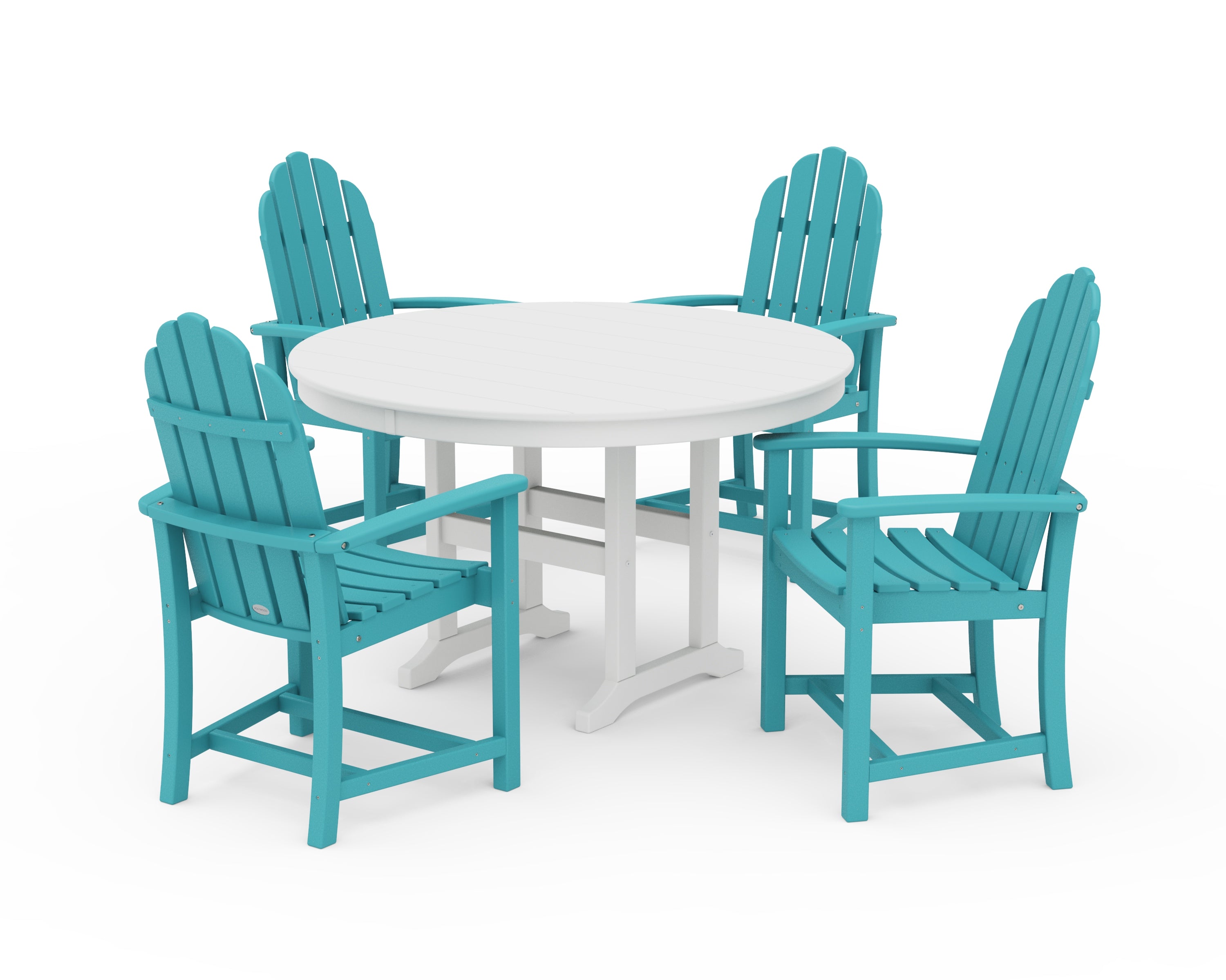POLYWOOD Classic Adirondack 5-Piece Round Farmhouse Dining Set in Aruba / White