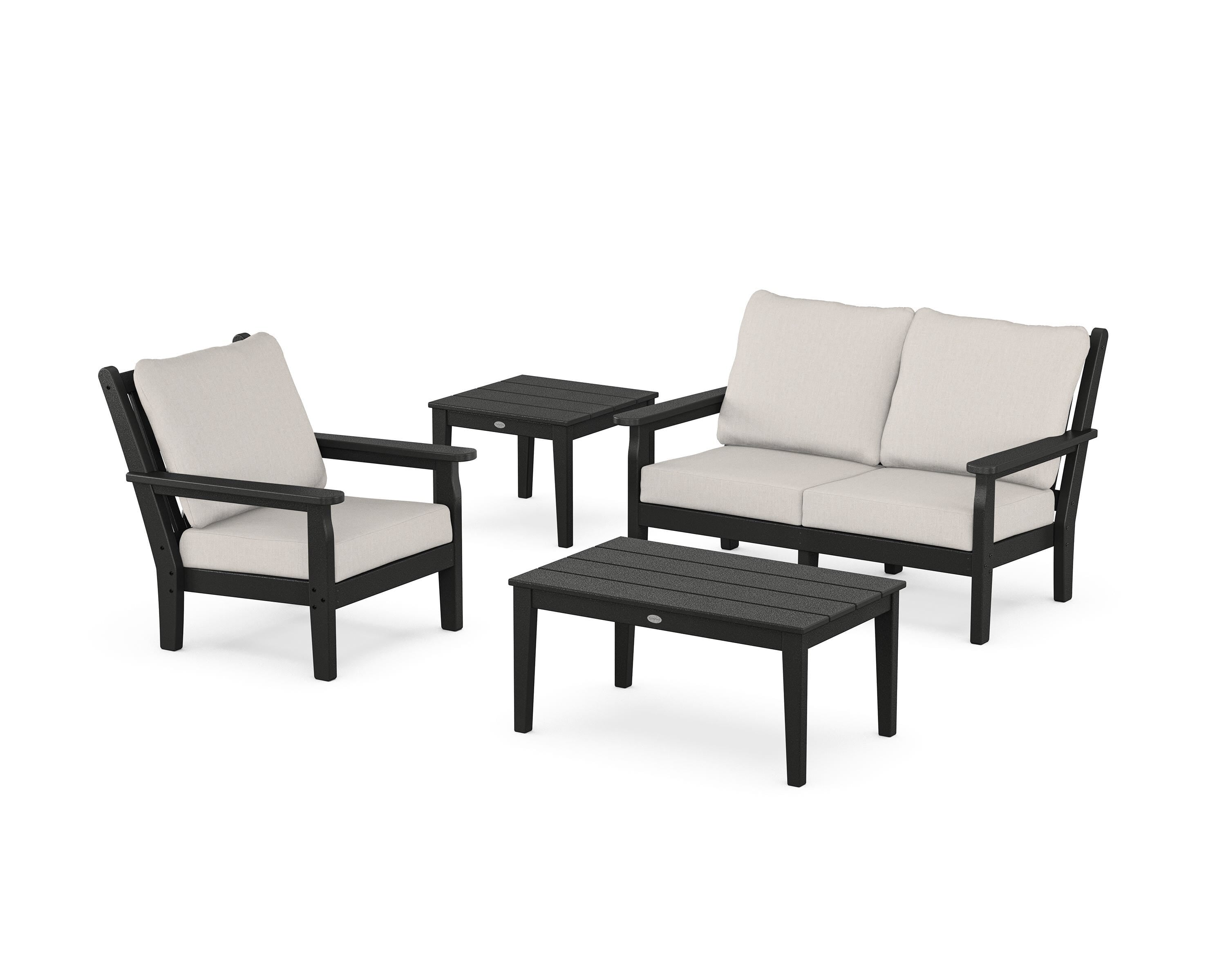 POLYWOOD Chippendale 4-Piece Deep Seating Set in Black / Cast Ash
