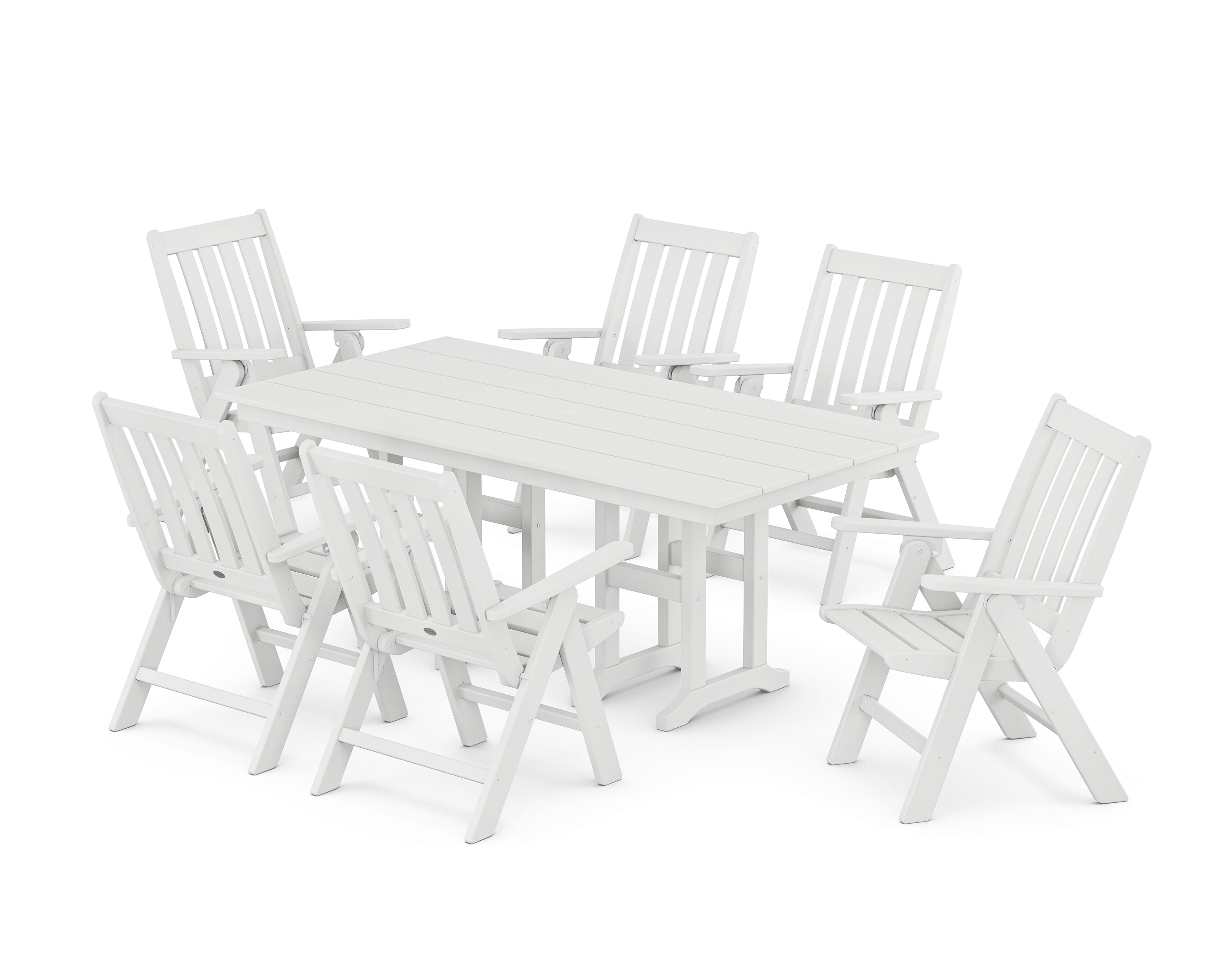POLYWOOD Vineyard Folding Chair 7-Piece Farmhouse Dining Set in White