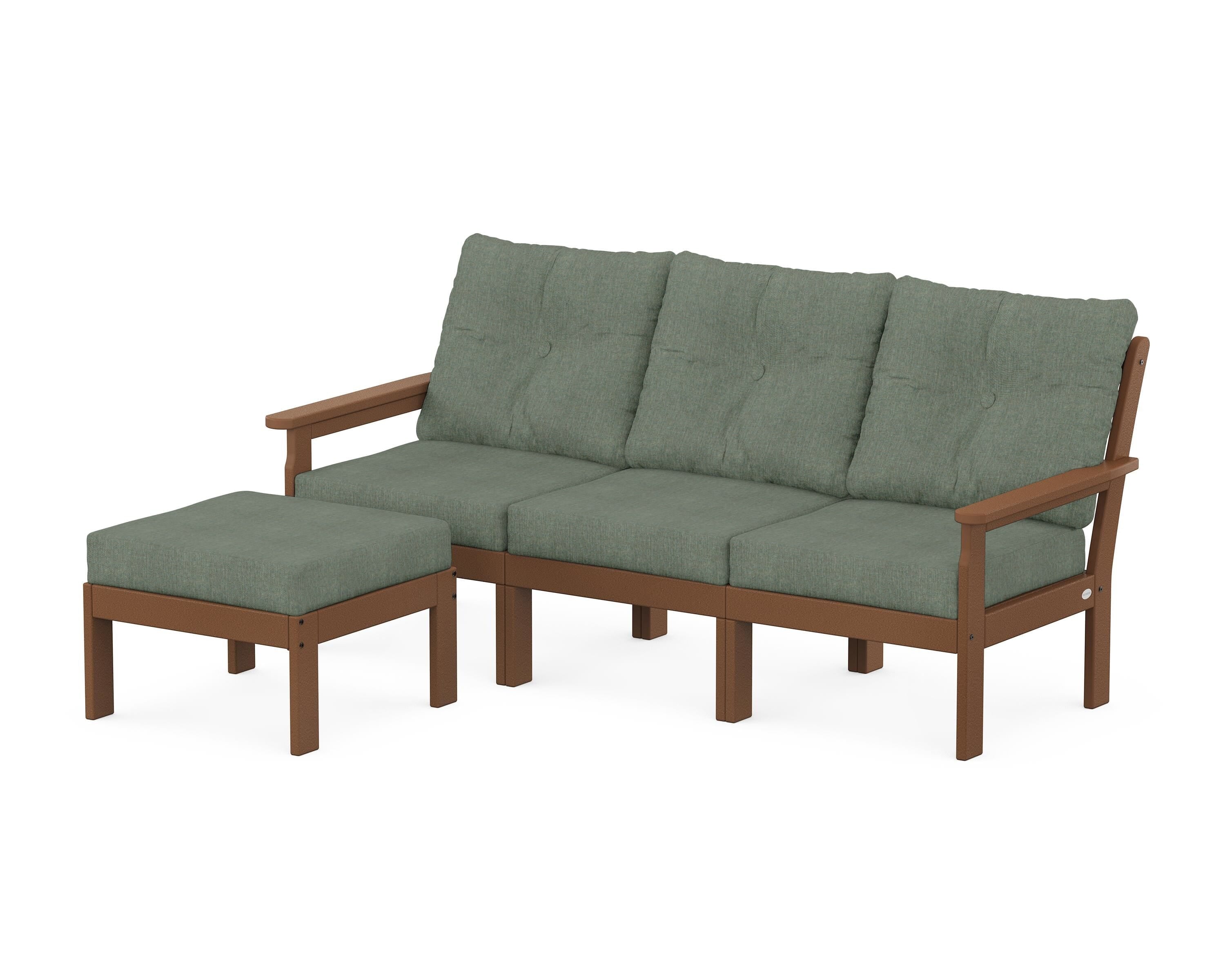 POLYWOOD Vineyard 4-Piece Sectional with Ottoman in Teak / Cast Sage