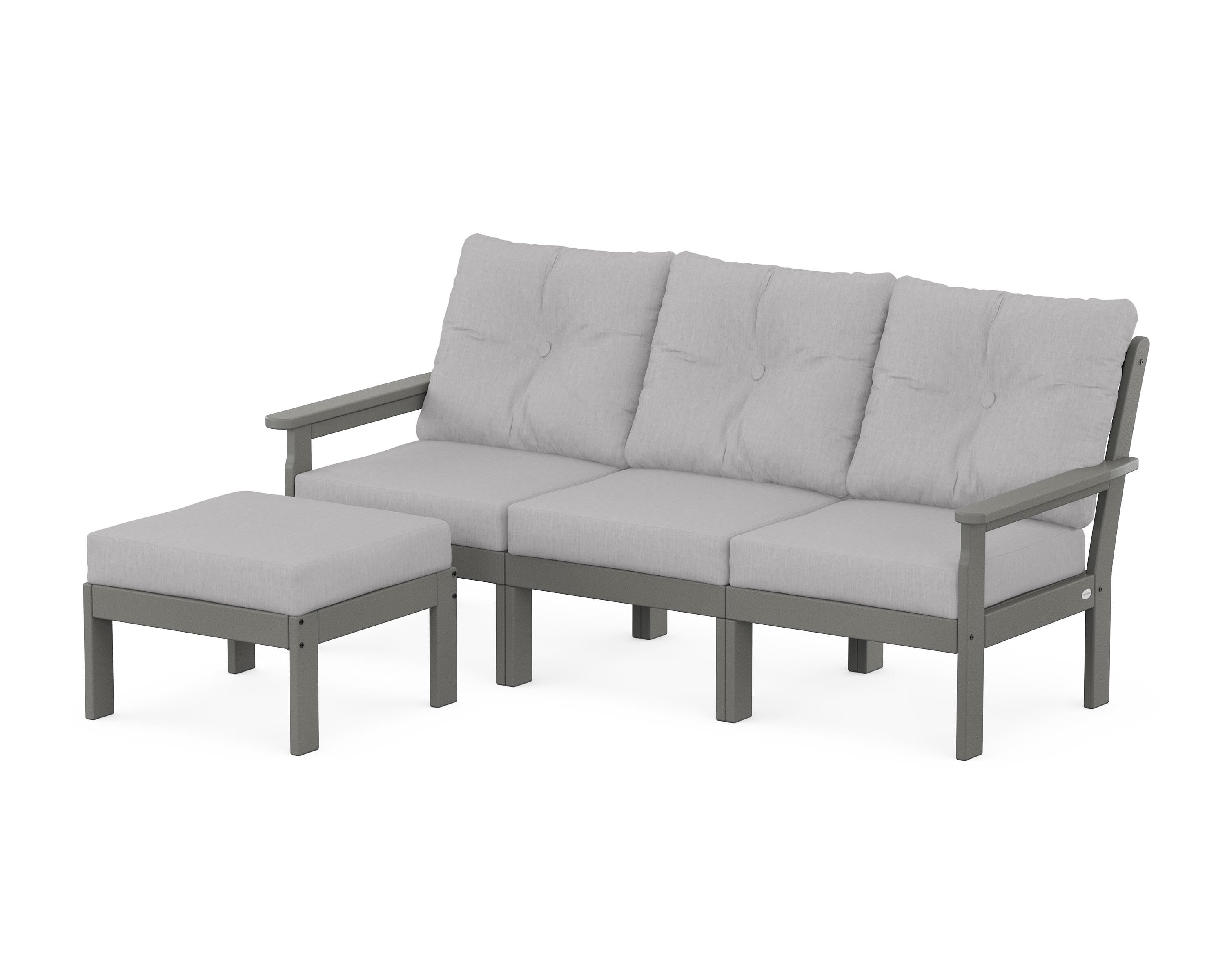 POLYWOOD Vineyard 4-Piece Sectional with Ottoman in Slate Grey / Granite