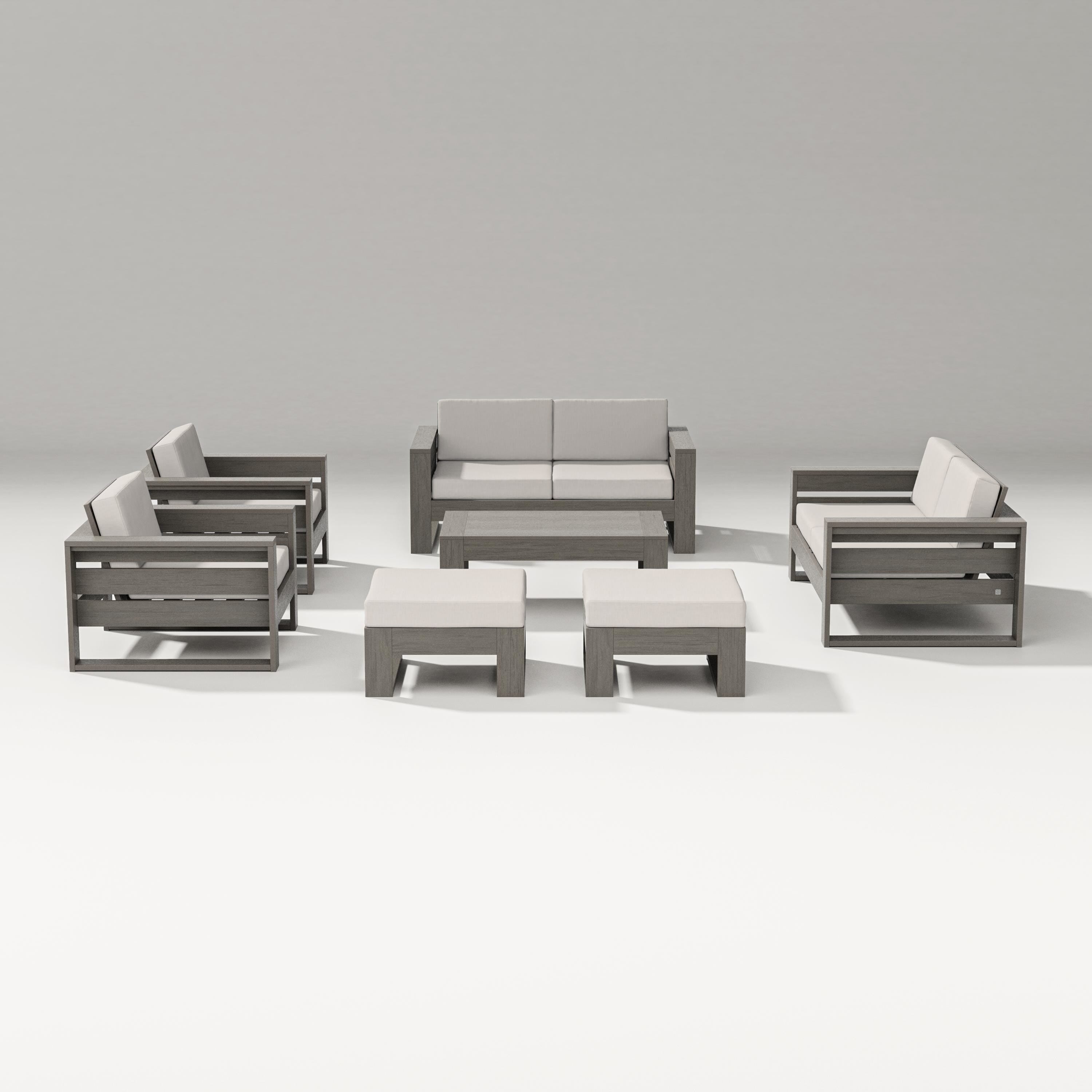 PW Designer Series Latitude 7-Piece Lounge Loveseat Set in Driftwood / Cast Ash