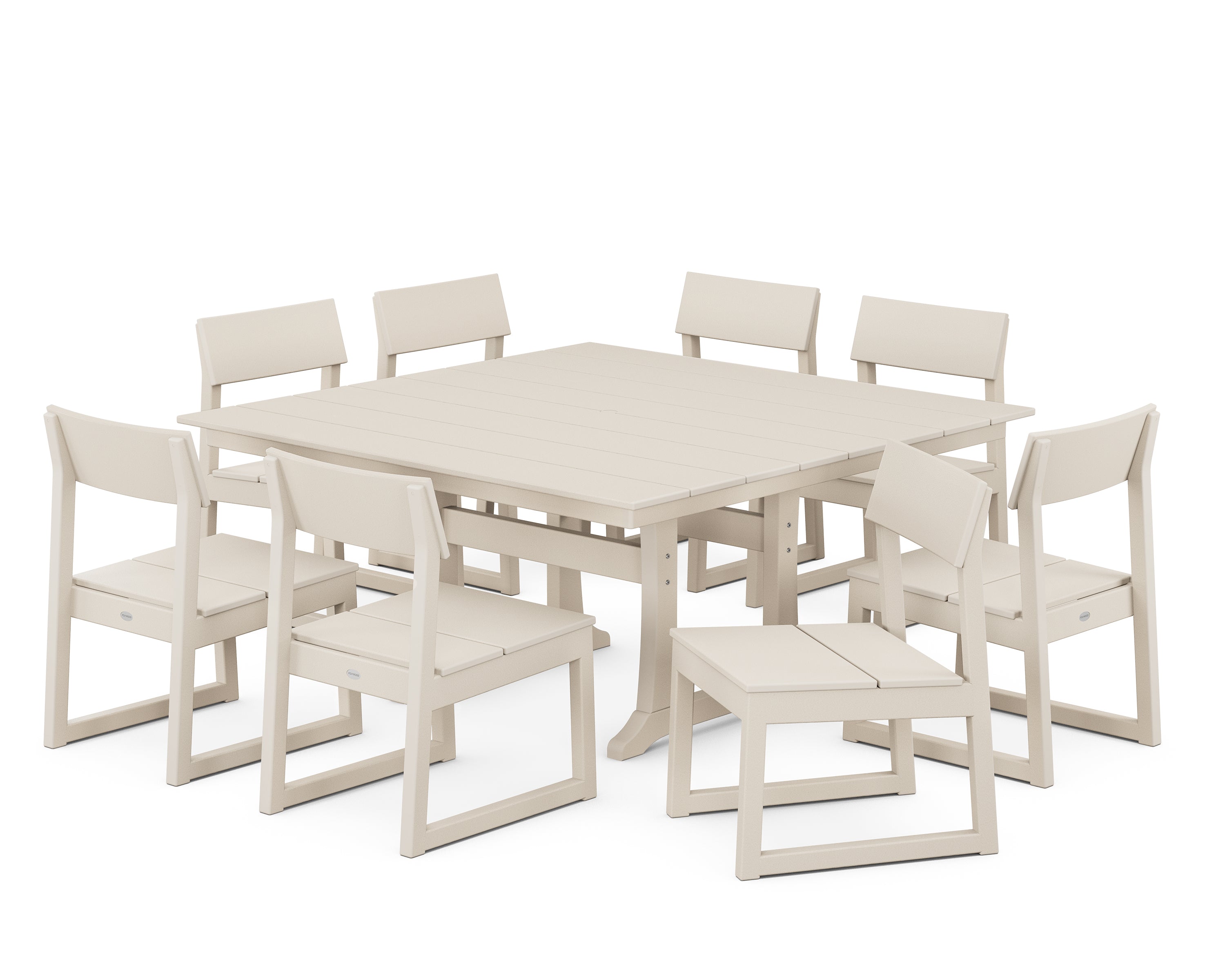 POLYWOOD EDGE 9-Piece Farmhouse Trestle Dining Set in Sand