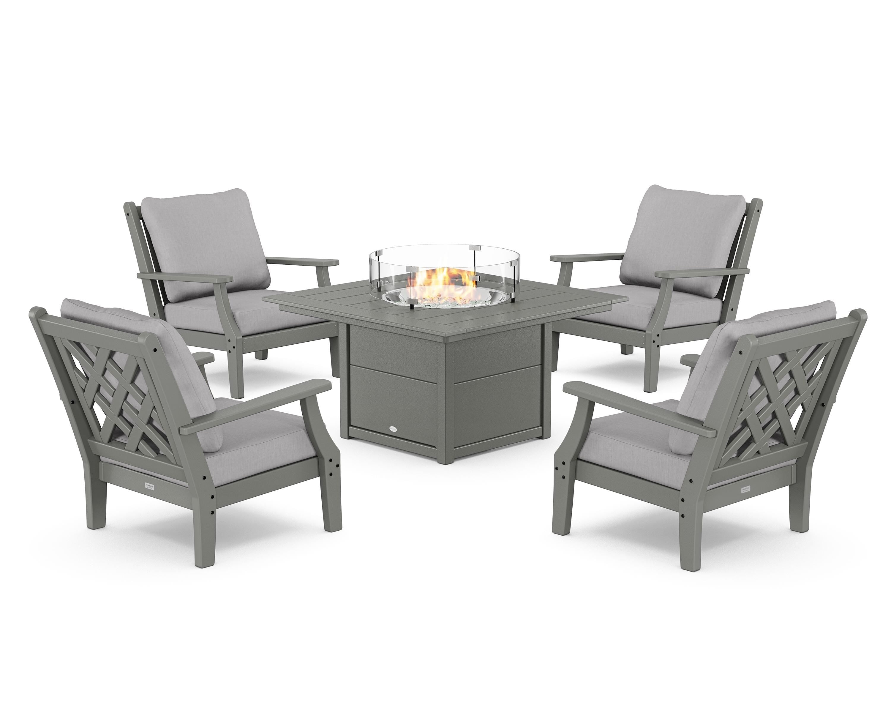 Country Living Wovendale 5-Piece Deep Seating Set with Fire Pit Table in Slate Grey / Granite