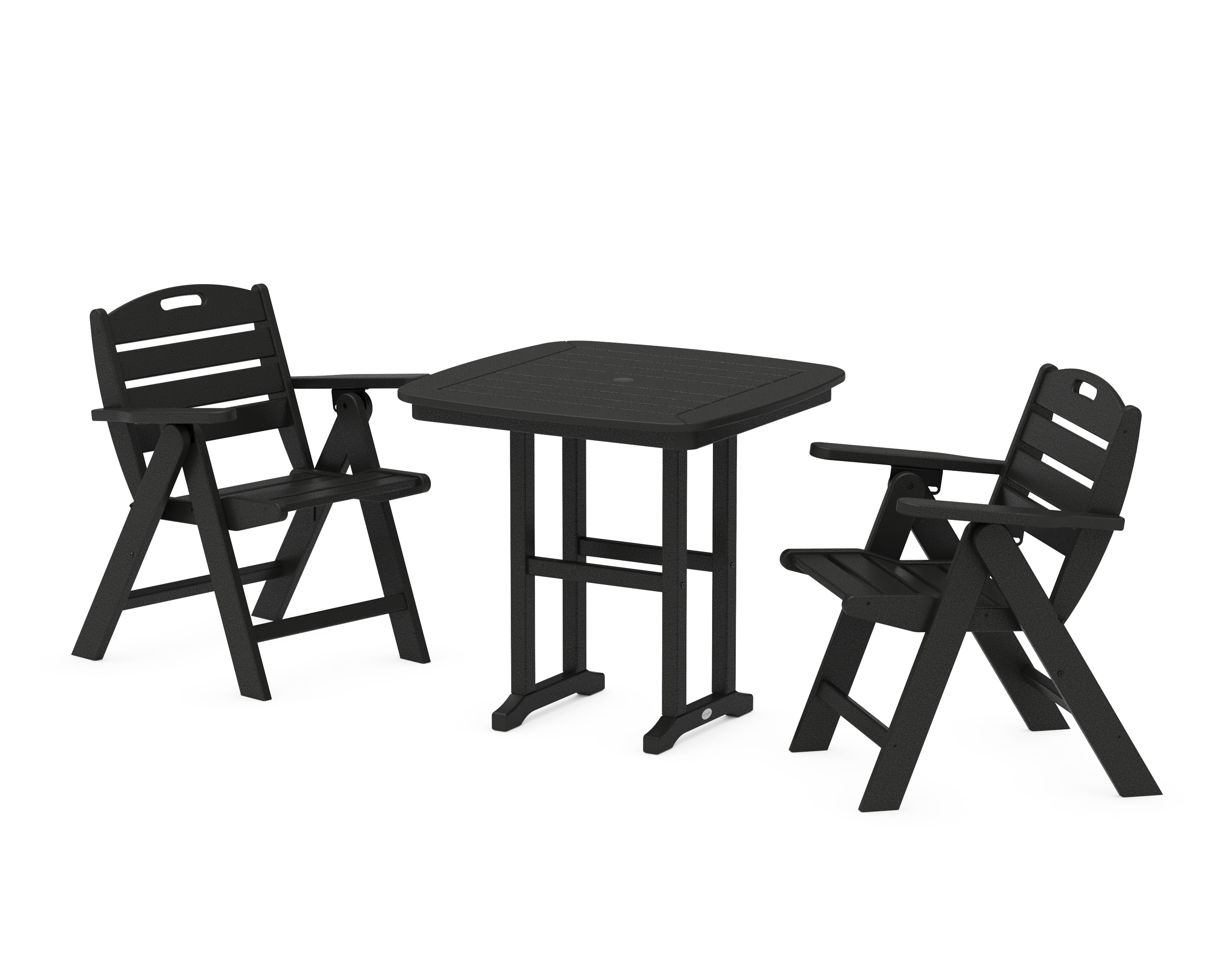 POLYWOOD Nautical Folding Lowback Chair 3-Piece Dining Set in Black