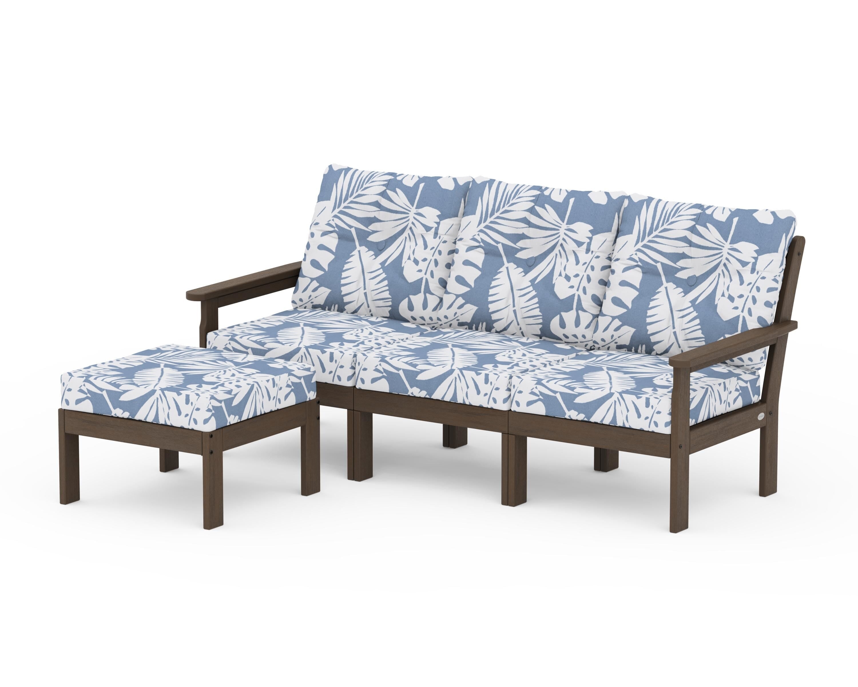 POLYWOOD Vineyard 4-Piece Sectional with Ottoman in Kona / Leaf Sky Blue
