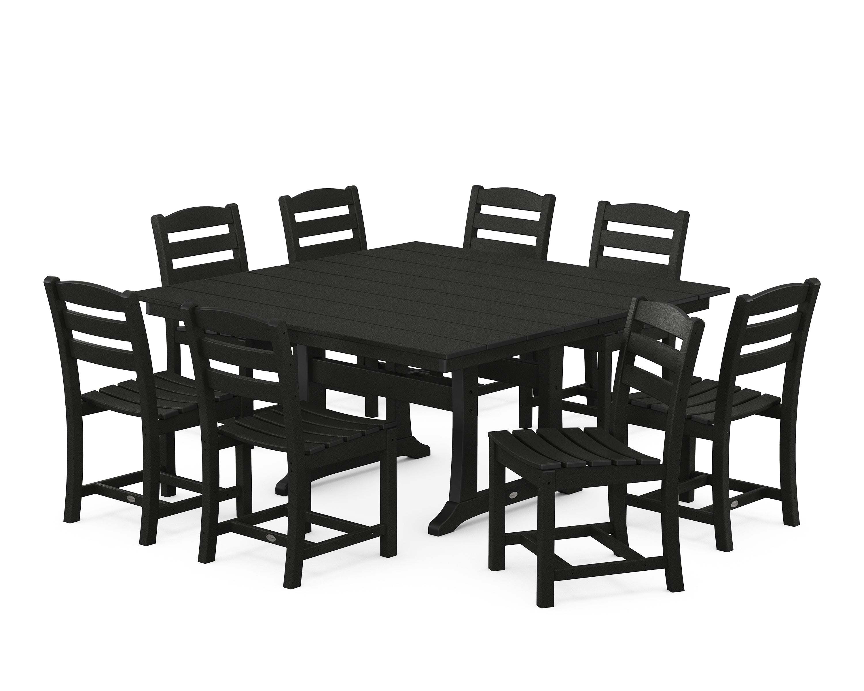 POLYWOOD La Casa Café 9-Piece Farmhouse Trestle Dining Set in Black