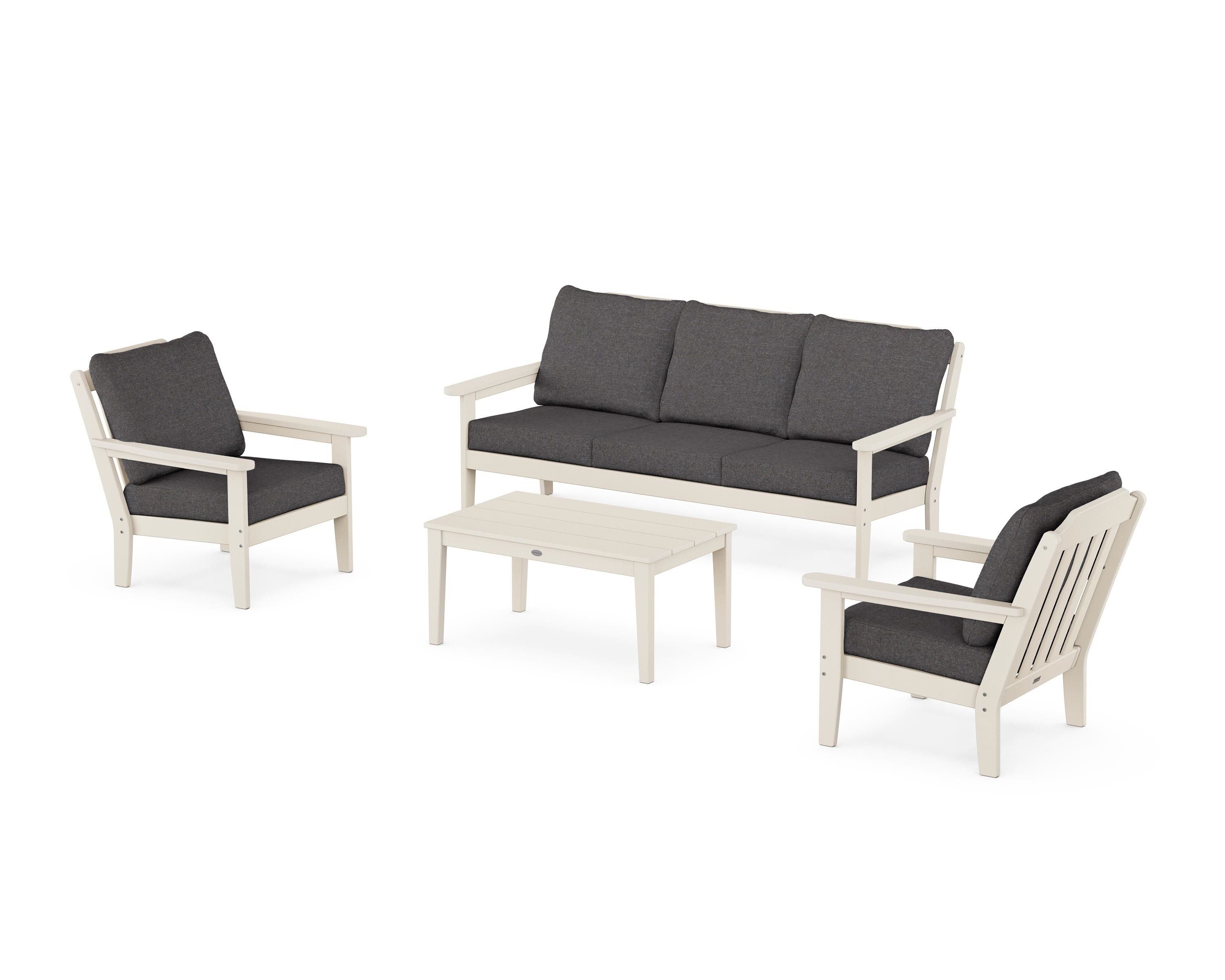 Country Living Cottage 4-Piece Deep Seating Set with Sofa in Sand / Ash Charcoal