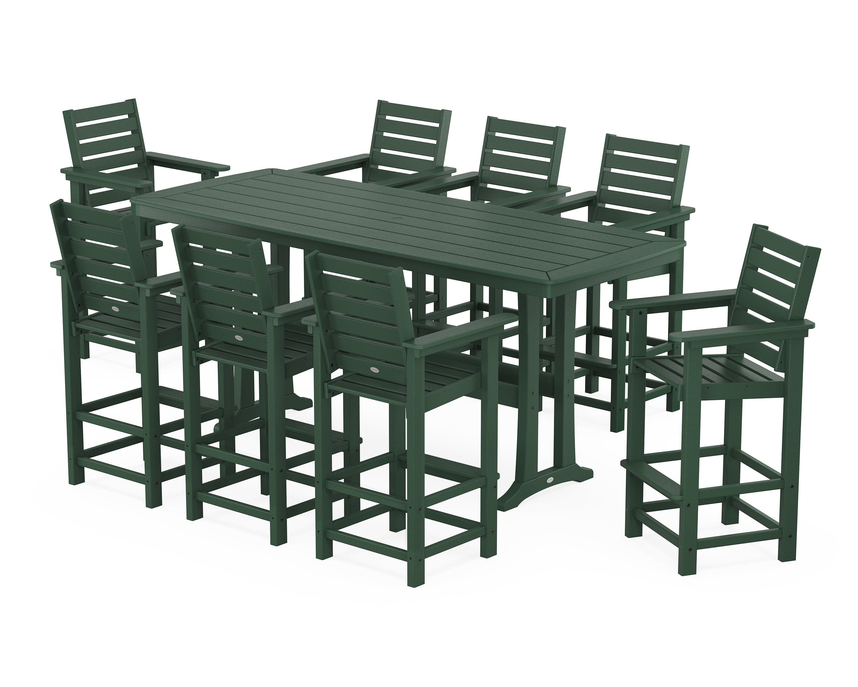 POLYWOOD Captain 9-Piece Bar Set with Trestle Legs in Green