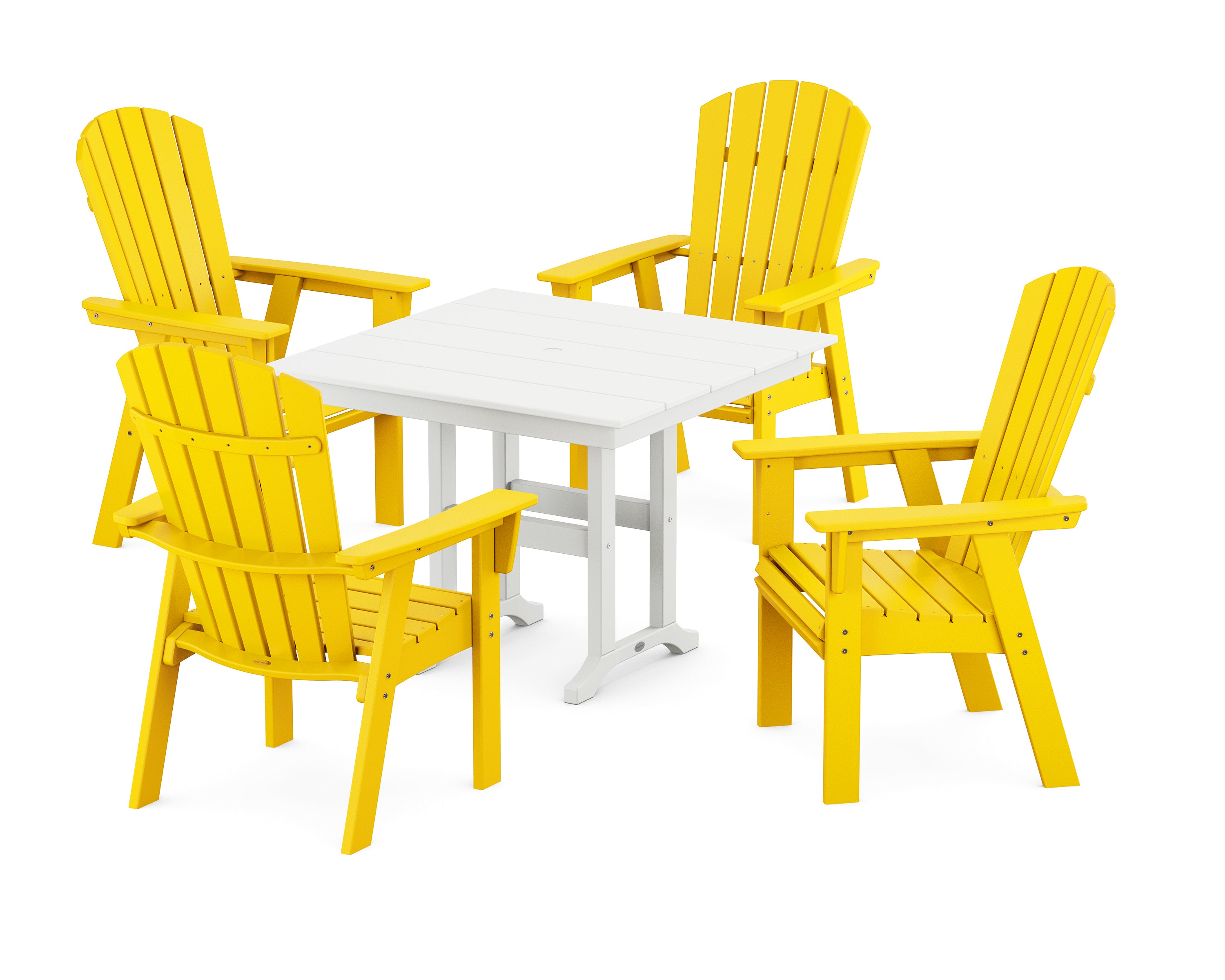 POLYWOOD® Nautical Curveback Adirondack 5-Piece Farmhouse Dining Set in Lemon / White