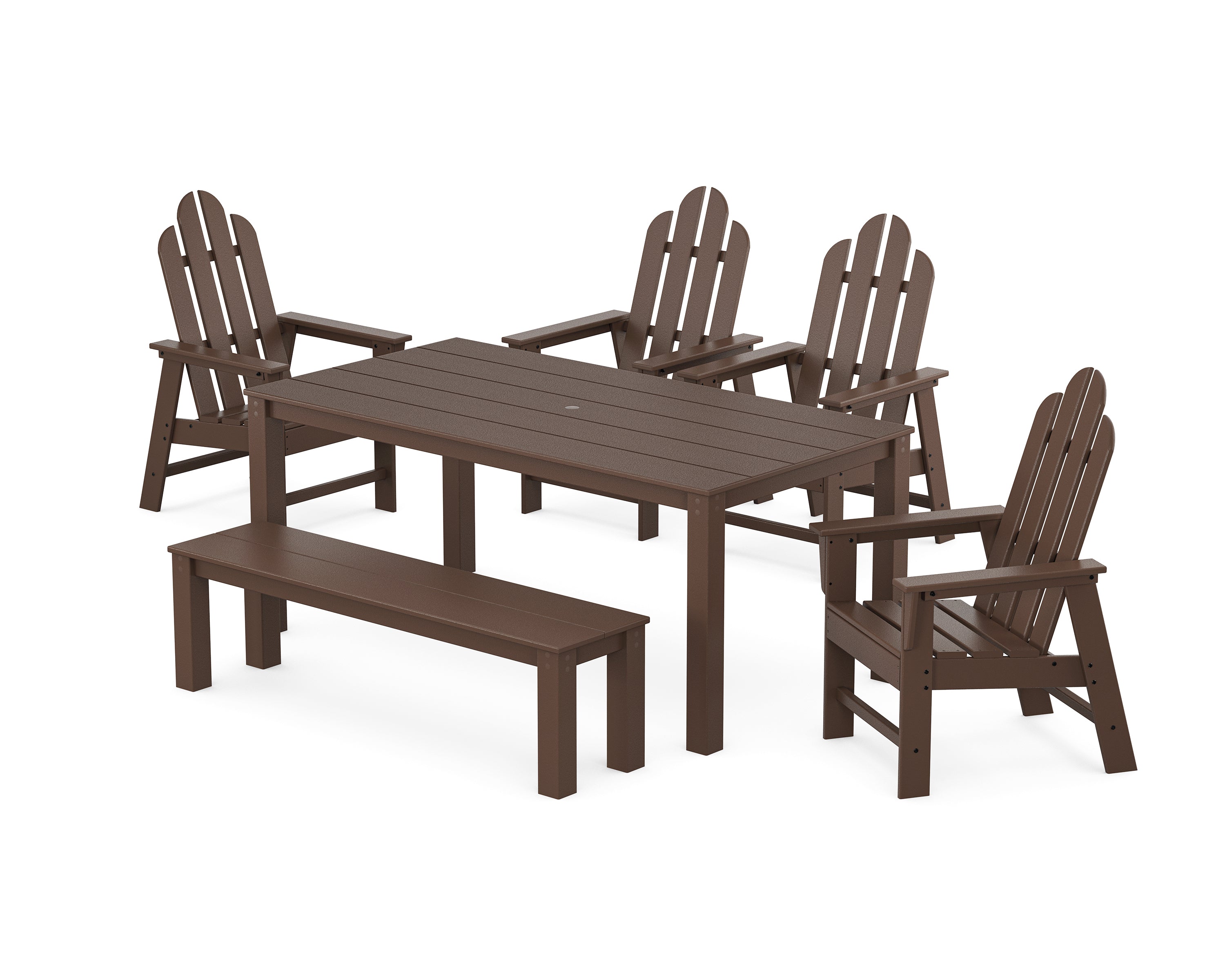 POLYWOOD Long Island 6-Piece Parsons Dining Set with Bench in Mahogany