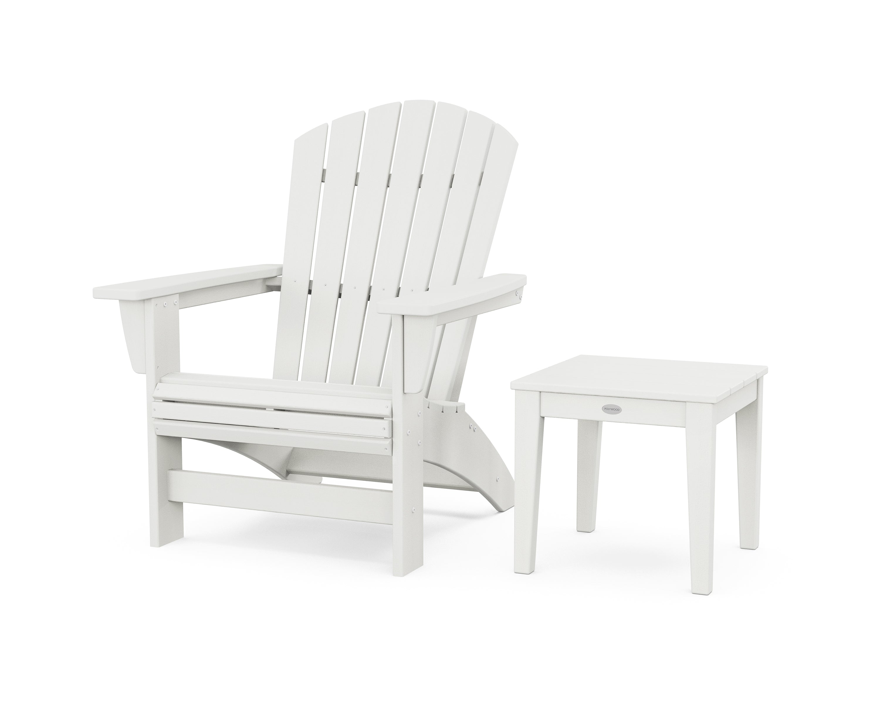 POLYWOOD Nautical Grand Adirondack Chair with Side Table in Vintage White