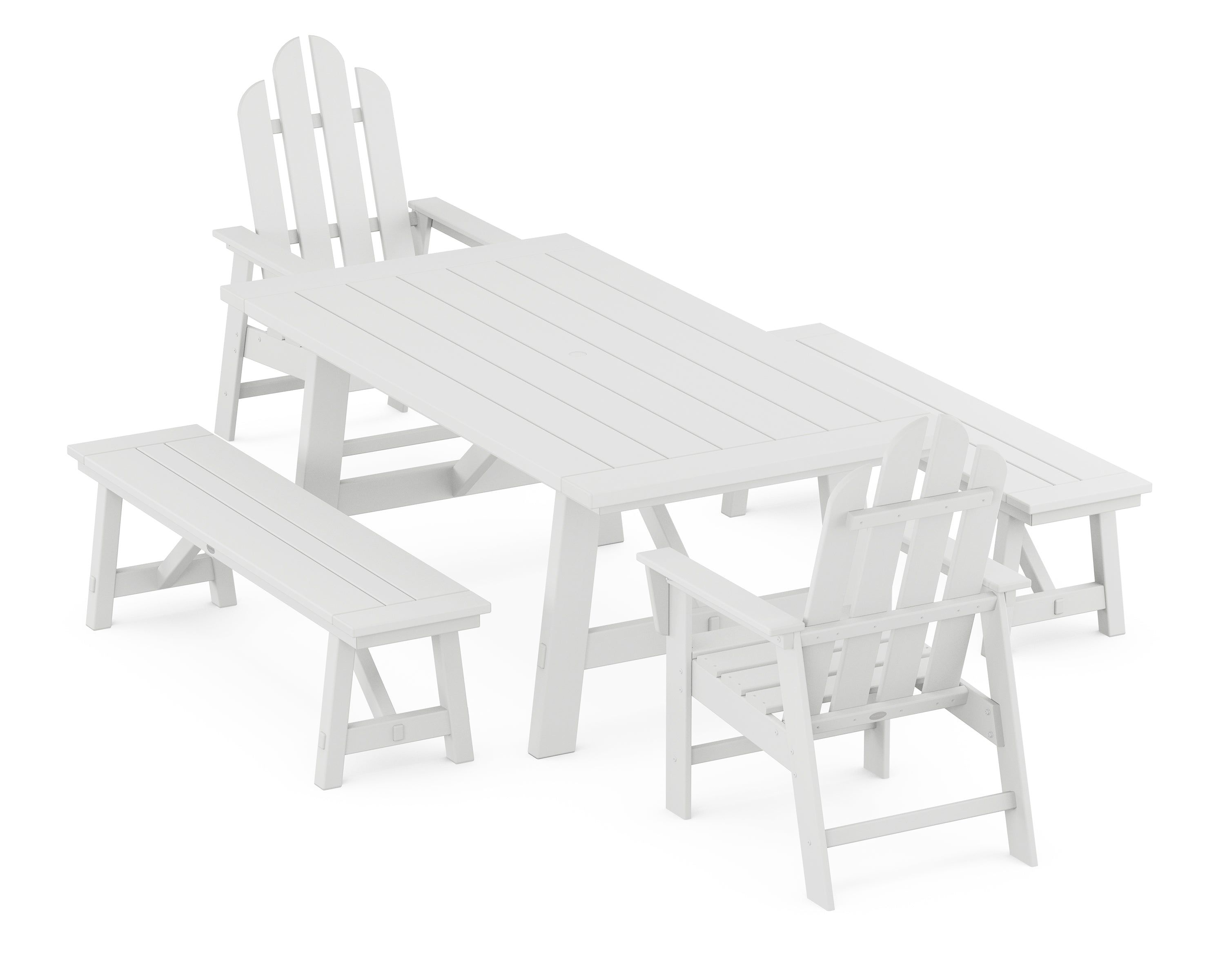 POLYWOOD® Long Island 5-Piece Rustic Farmhouse Dining Set With Benches in White