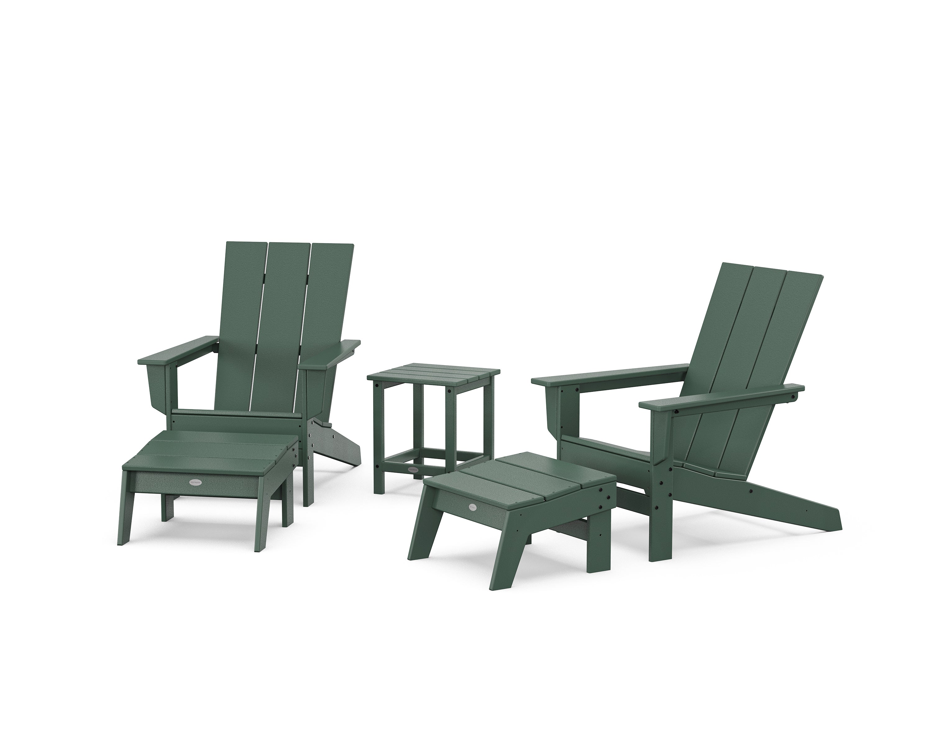POLYWOOD 5-Piece Modern Studio Adirondack Set with Ottomans and Side Table in Green